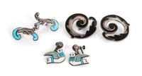 Three Pairs of Mexican Silver and Enamel Earrings, Margot de Taxco (b. circa 1915-1985) Diameter of largest 1 1/2 inches.
