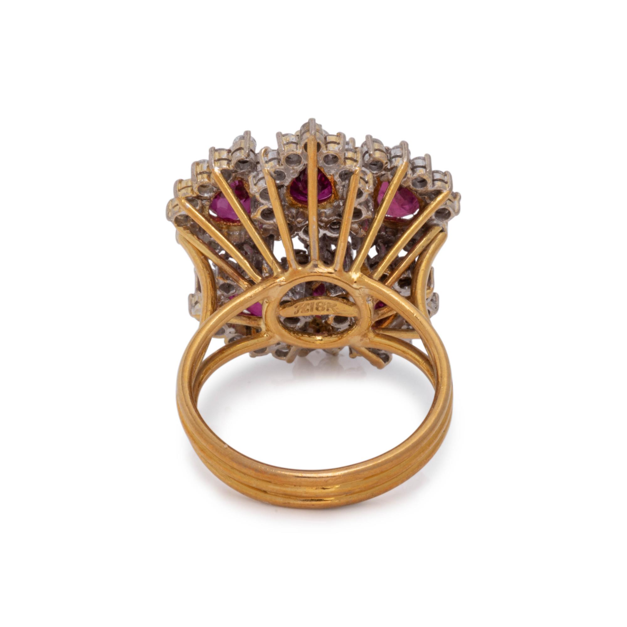 HAMMERMAN BROTHERS, RUBY AND DIAMOND CLUSTER RING