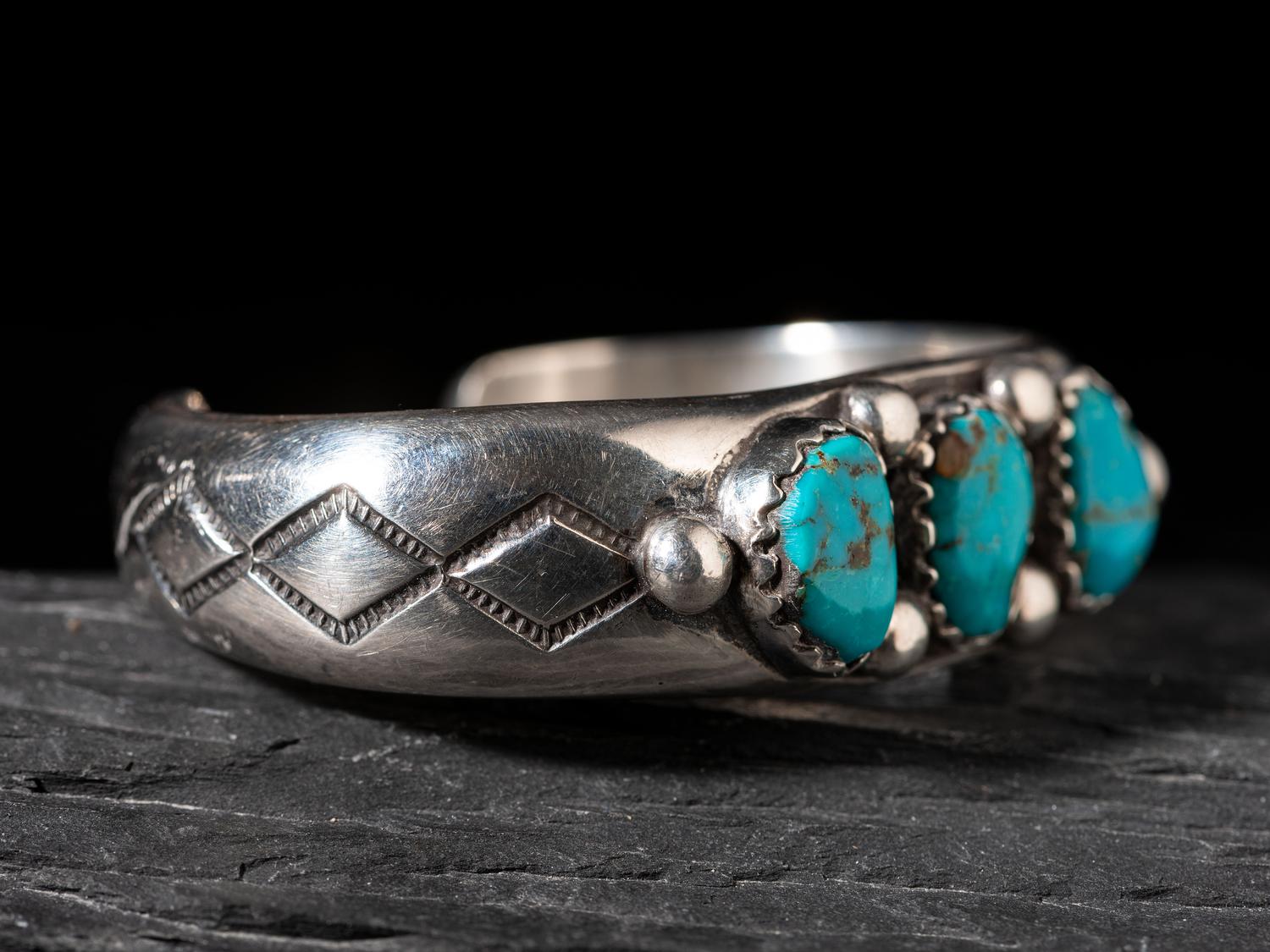 Sterling Silver and Blue Diamond Turquoise Cuff Bracelet