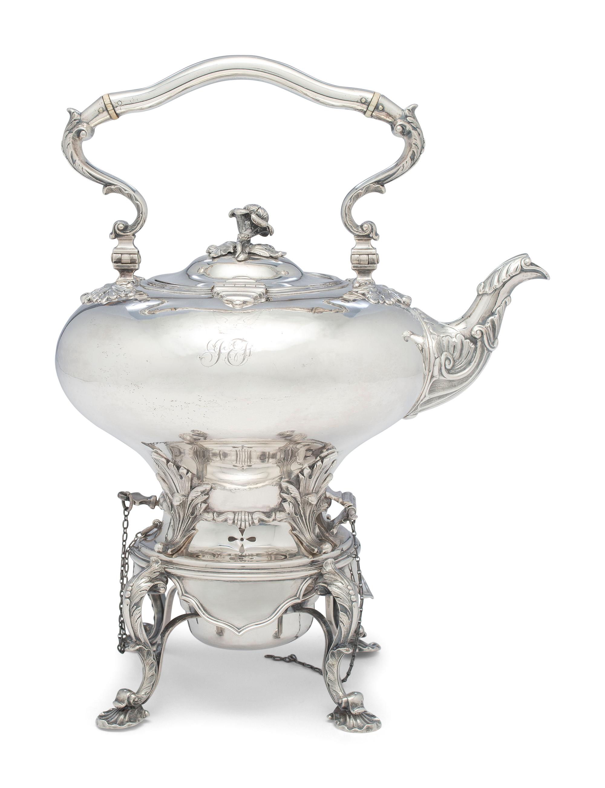 An American Coin Silver Teapot on Stand