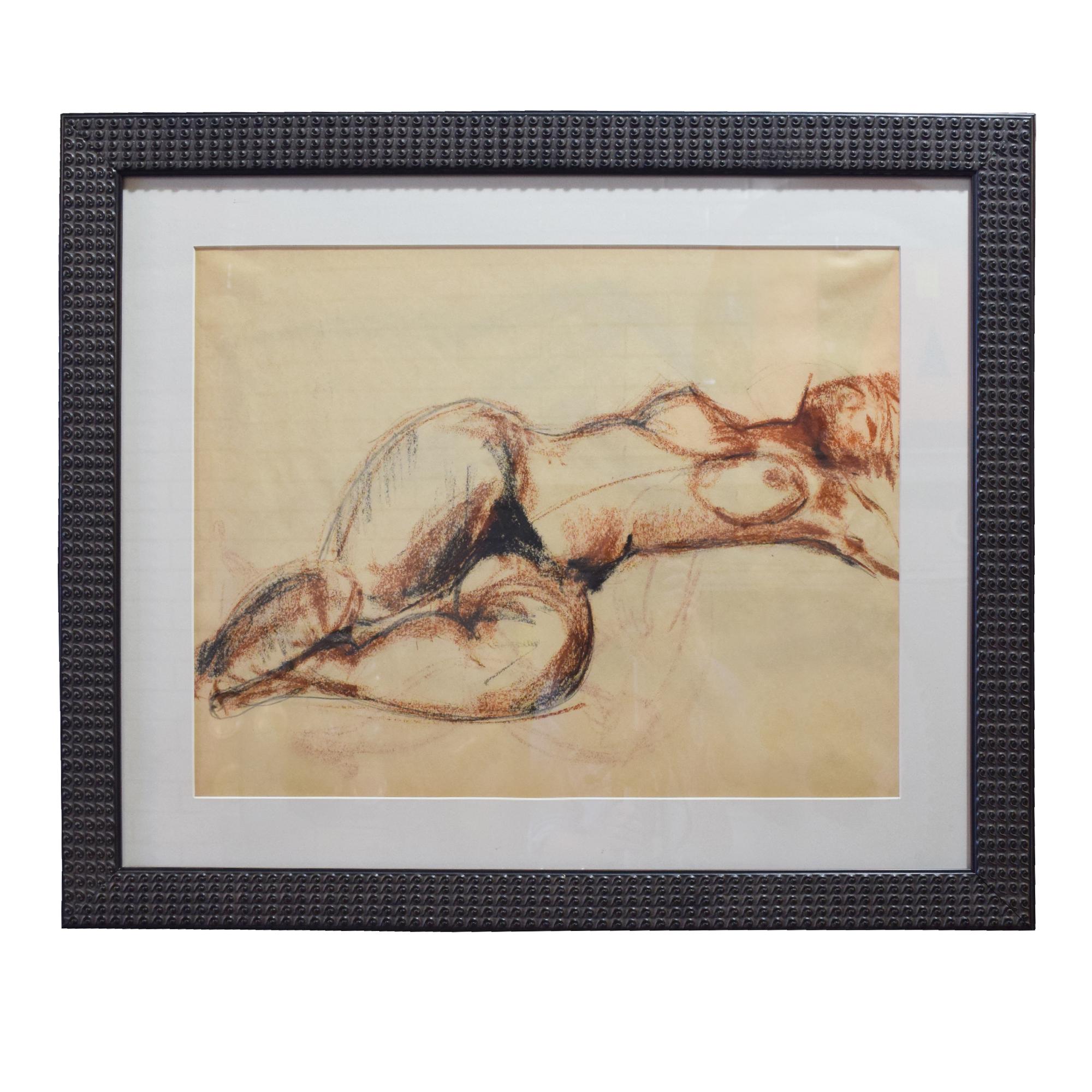 A Framed Pastel Figural Drawing 26.25" W x .5" D x 31.25" H — United States, 20th Century