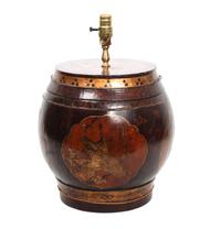 A Chinese Painted Wood Rice Barrel Height 14 x diameter 12 inches