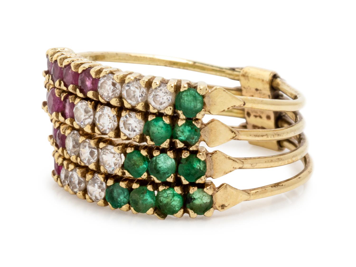 CUBIC ZIRCONIA, EMERALD AND RUBY HAREM RING