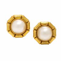 Mabé Pearl and Yellow Gold Earrings