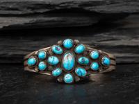 Sterling Silver and Turquoise Cluster Cuff Bracelet
