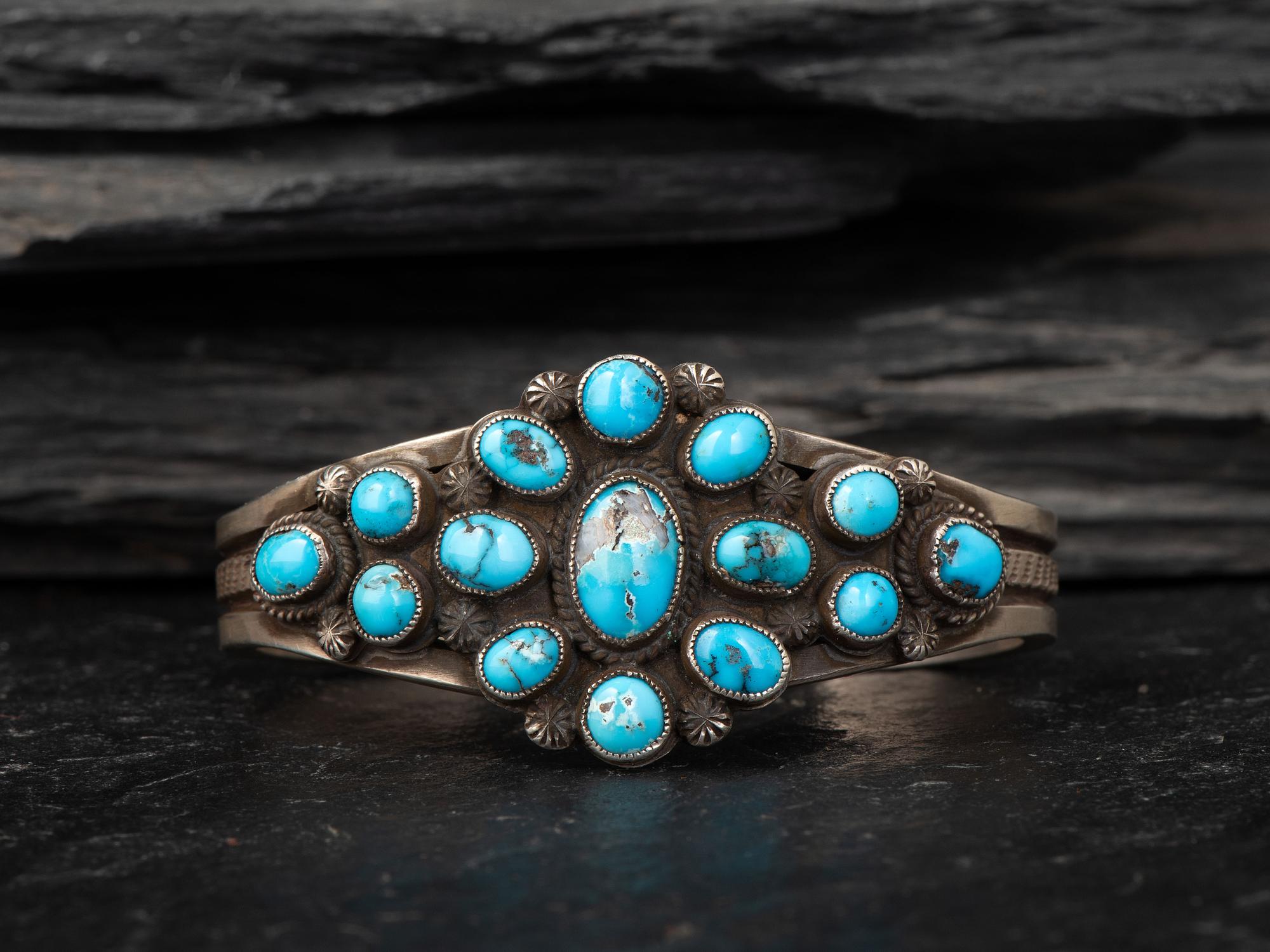 Sterling Silver and Turquoise Cluster Cuff Bracelet