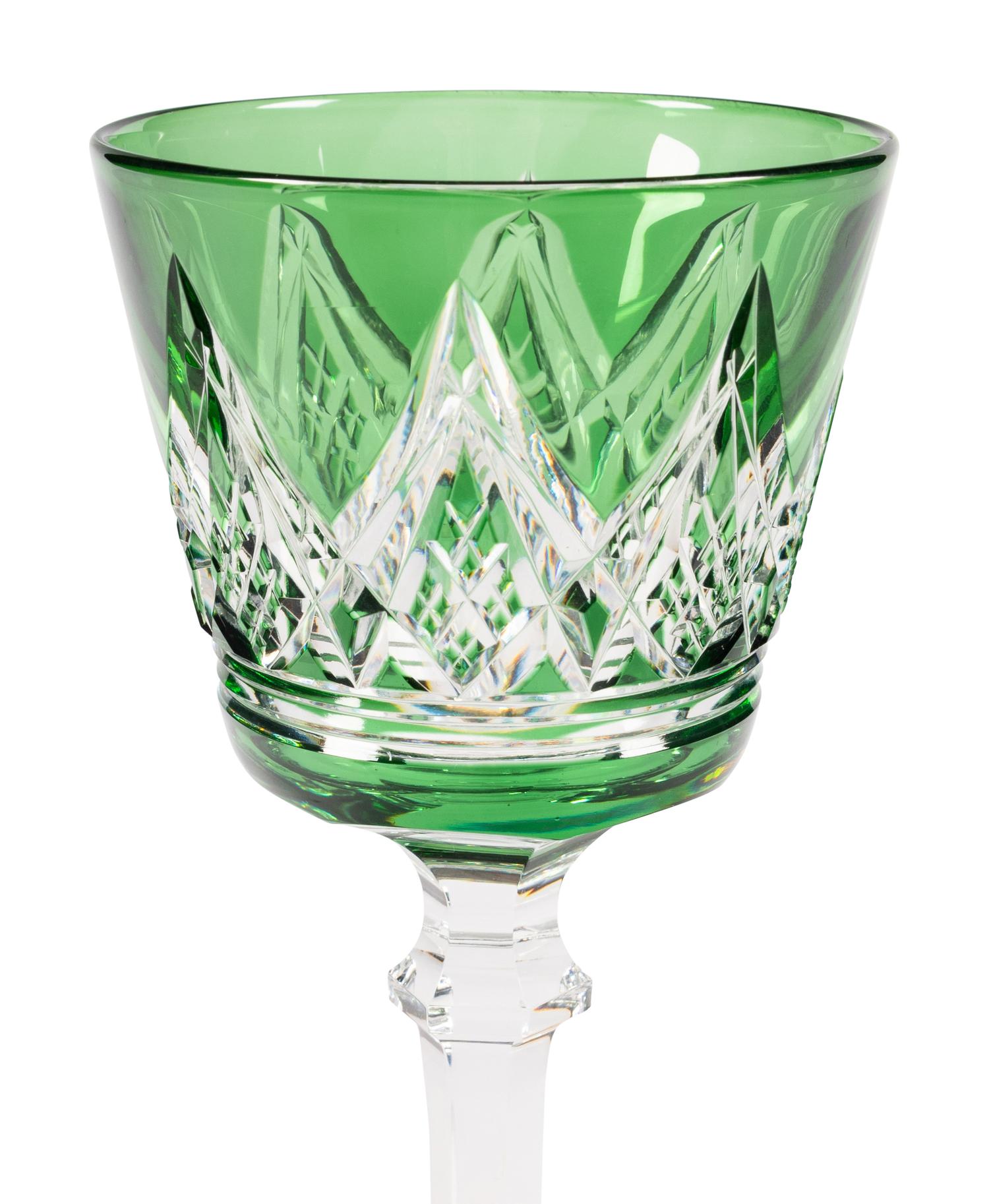 A Collection of Baccarat Colored Cut-to-Clear Wine Glasses