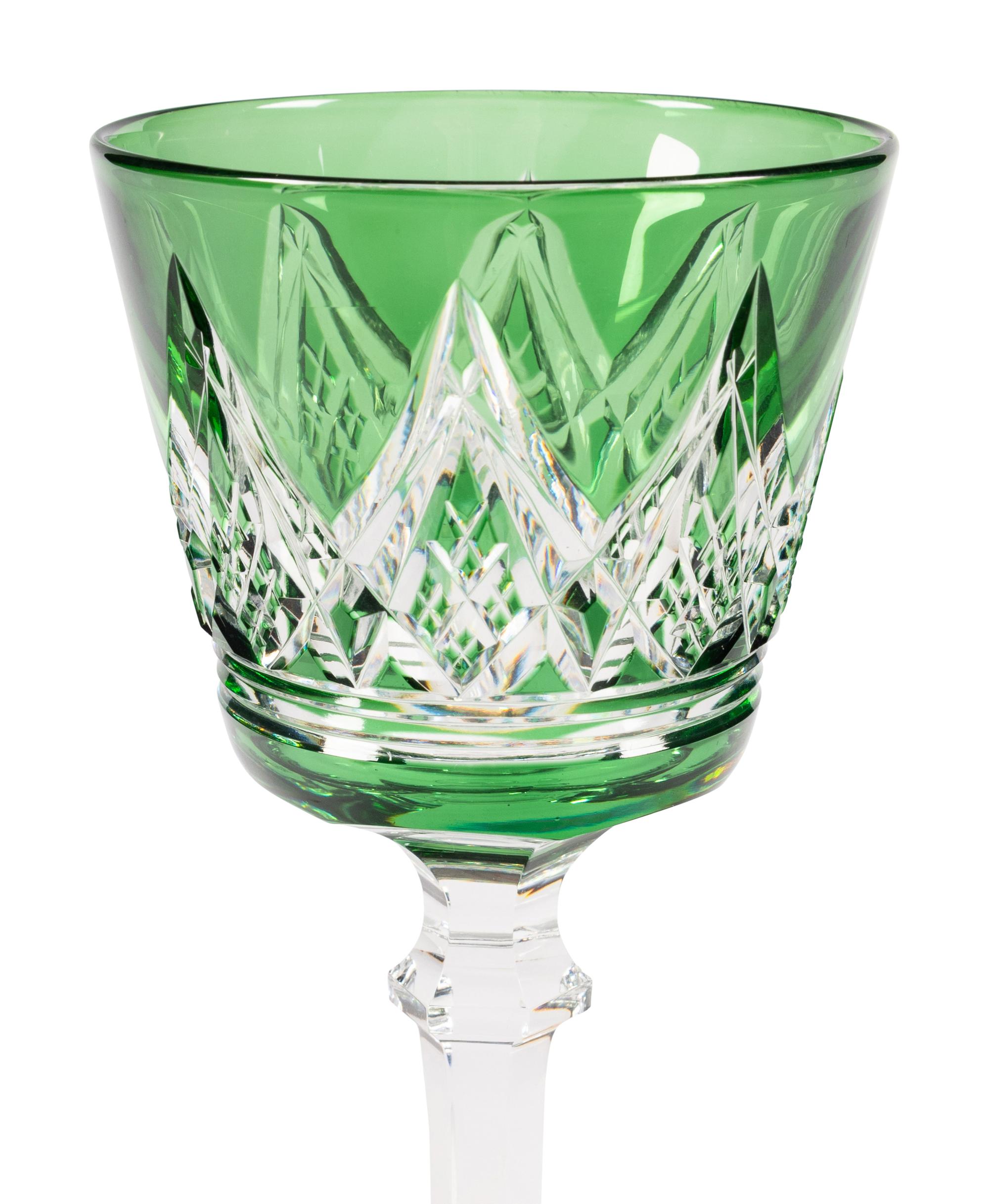 A Collection of Baccarat Colored Cut-to-Clear Wine Glasses