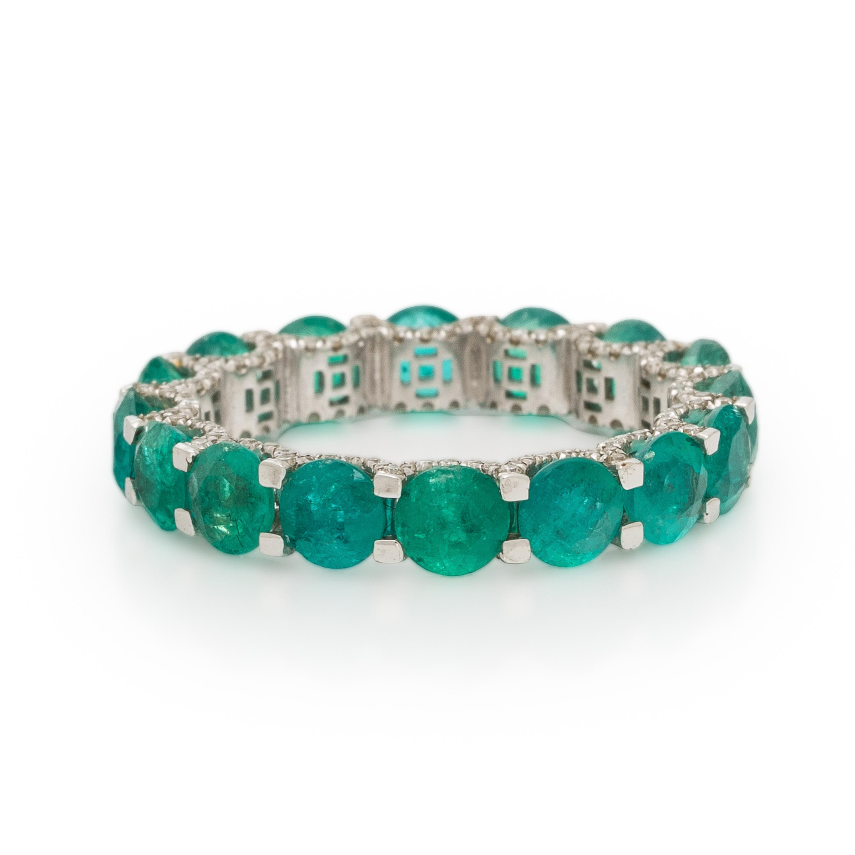 Emerald, Diamond, and White Gold Ring