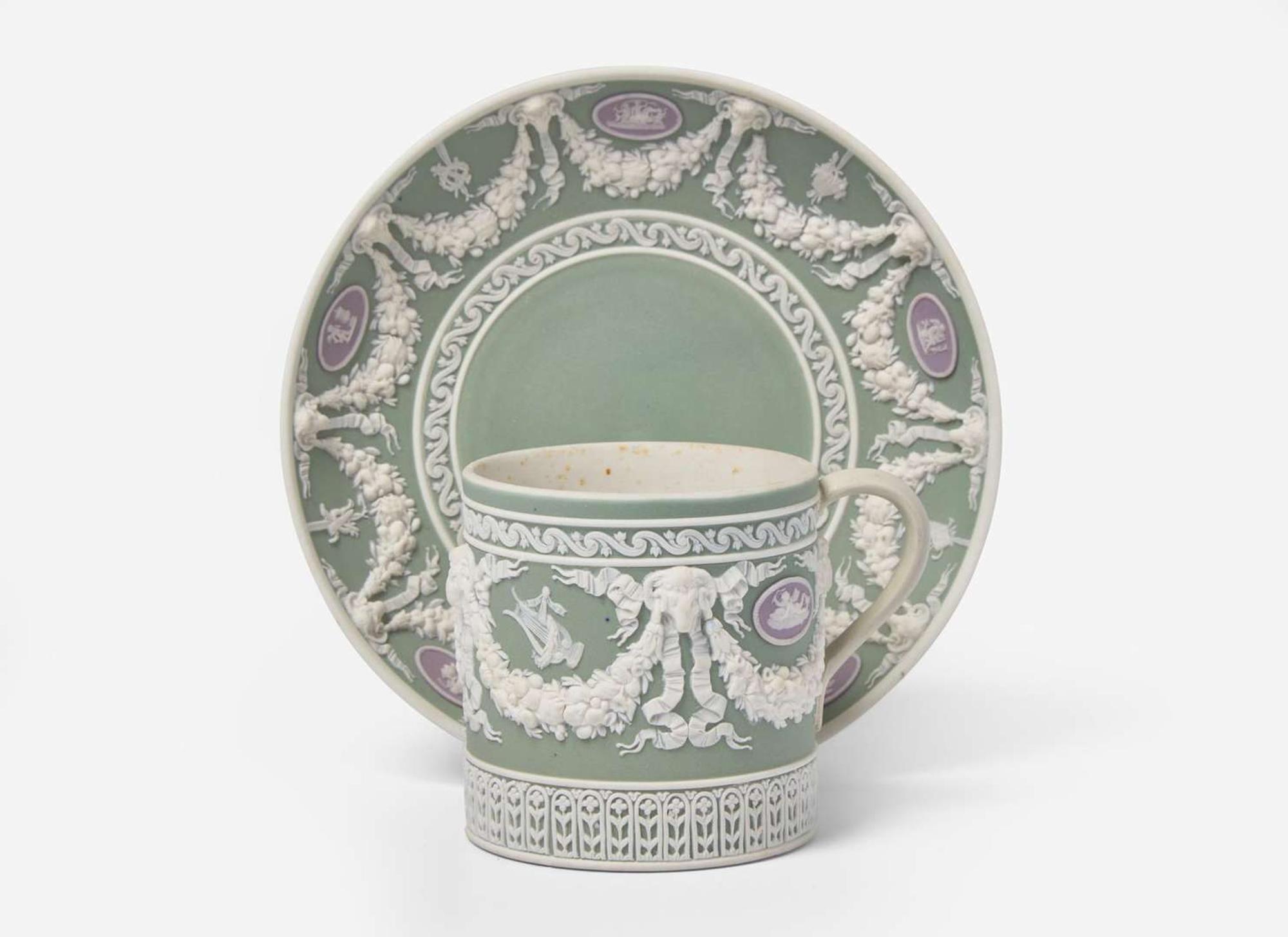 A Wedgwood Tricolor Jasperware Can Cup and Saucer, UK, late 19th century
