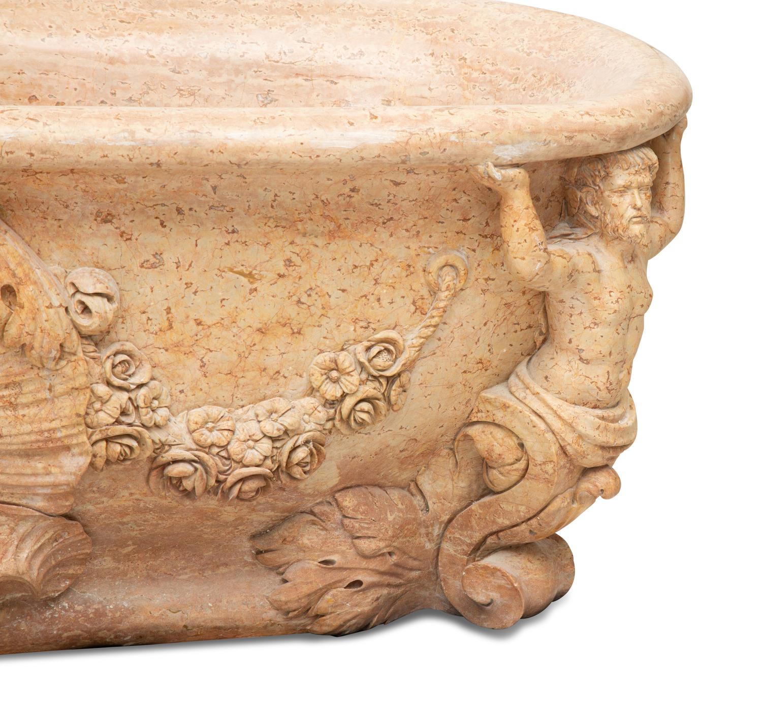 An Italian Carved Rouge Marble Bath Tub — 20th Century