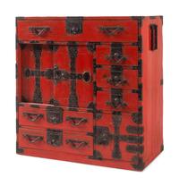 A Korean Red Lacquered Tansu Cabinet