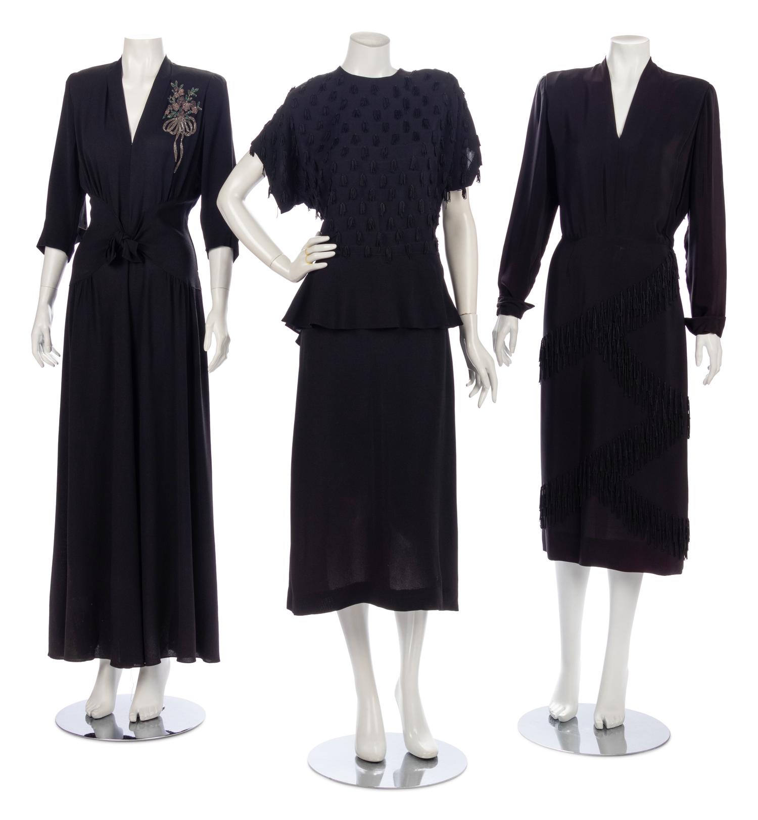 Three Fringed and Embellished Dresses, 1940s