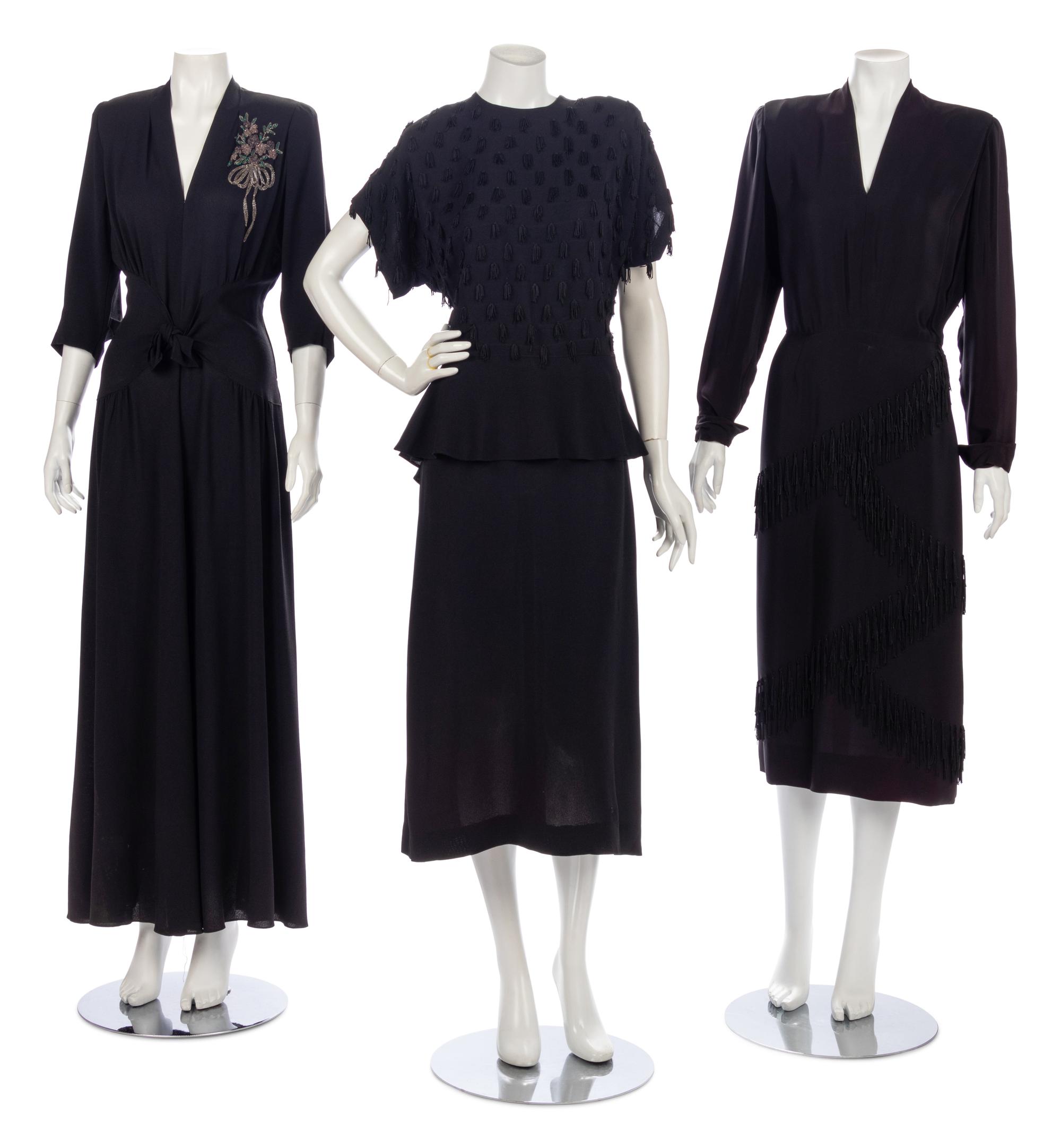 Three Fringed and Embellished Dresses, 1940s