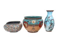 Three Japanese Blue Ground Cloisonné Vessels