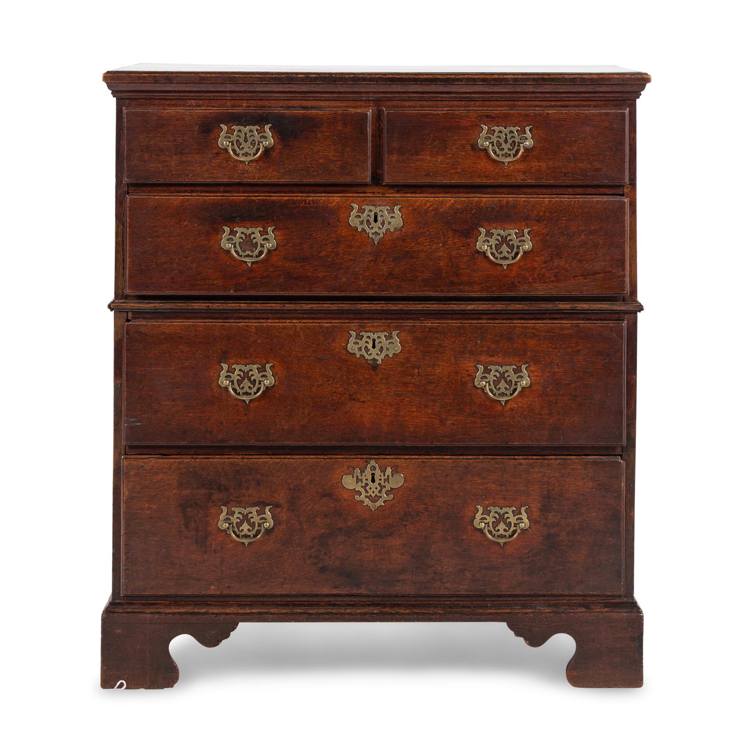 A George III Oak Two-Part Chest of Drawers