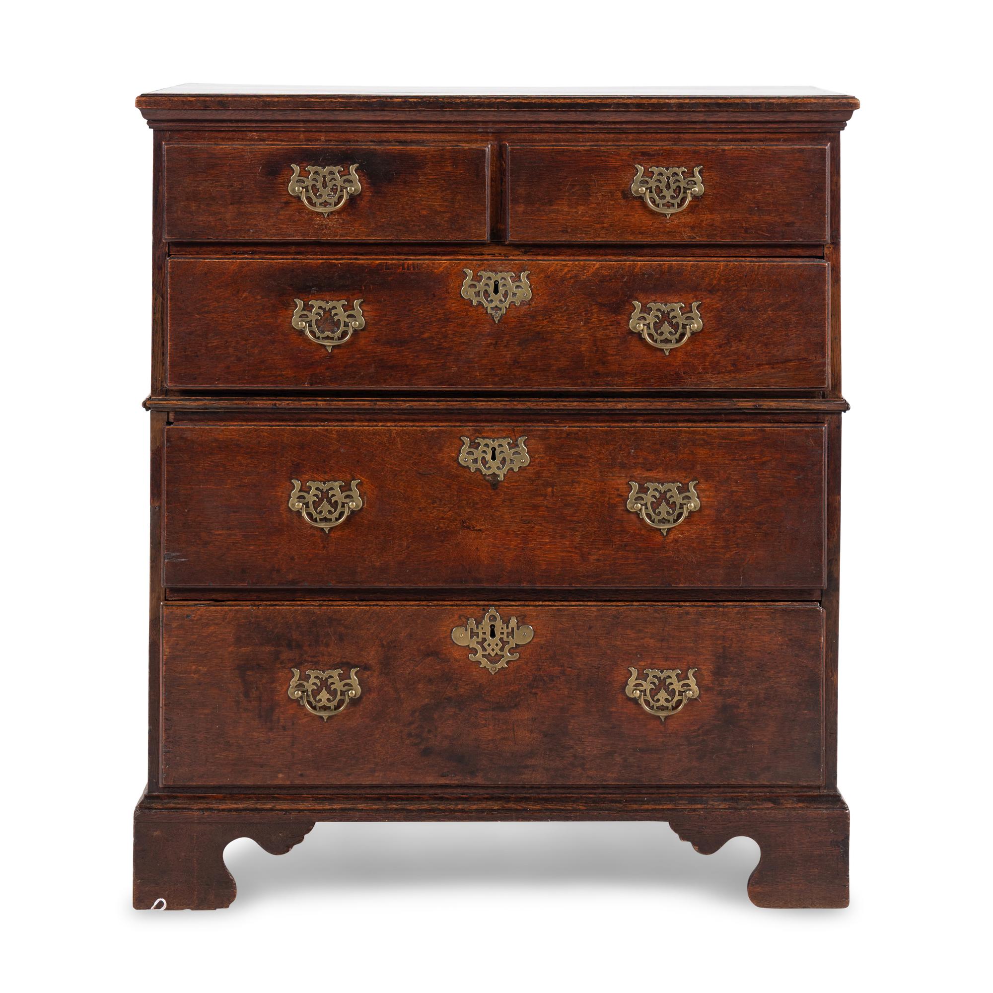 A George III Oak Two-Part Chest of Drawers