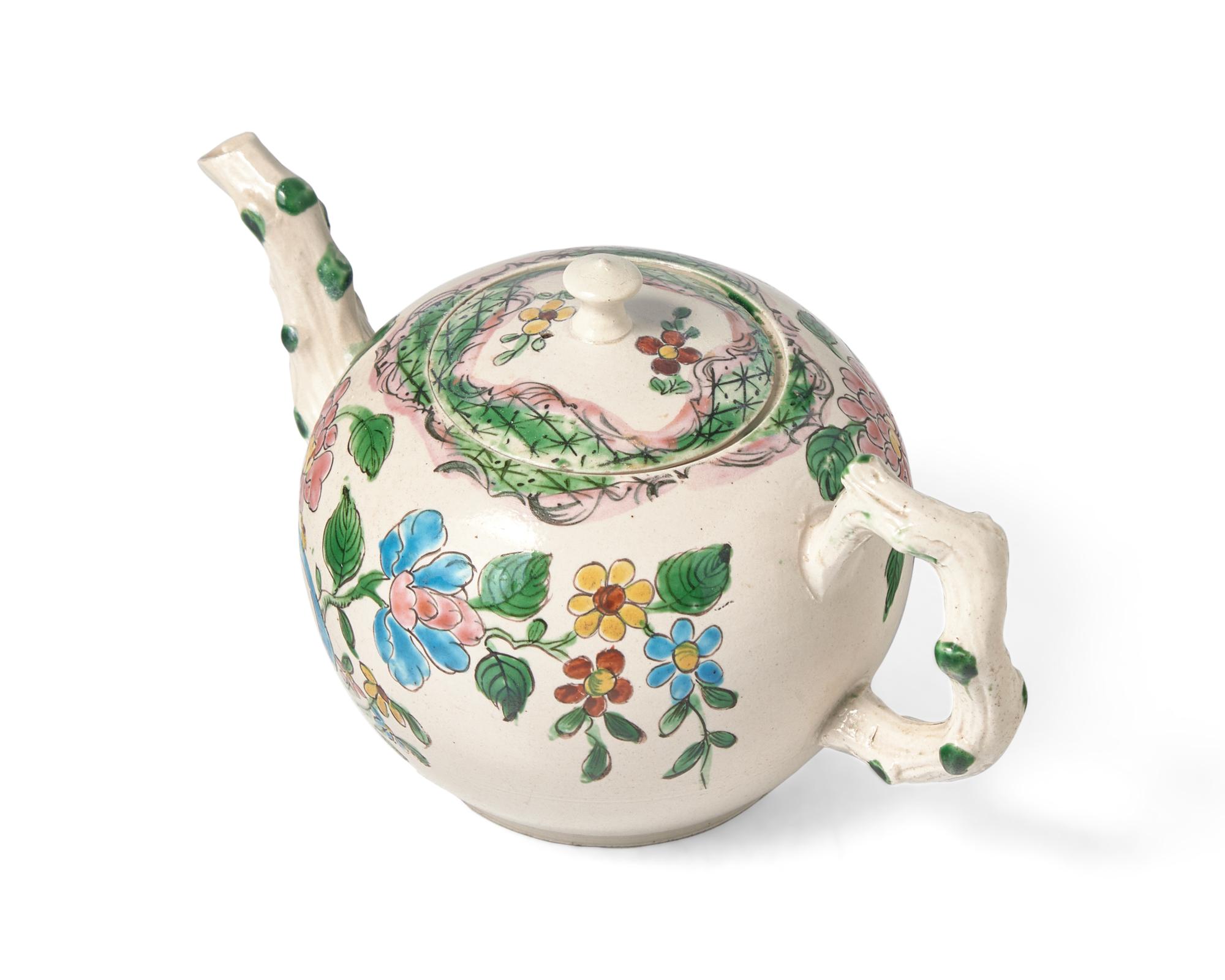 A Staffordshire Salt-Glazed Stoneware Teapot
