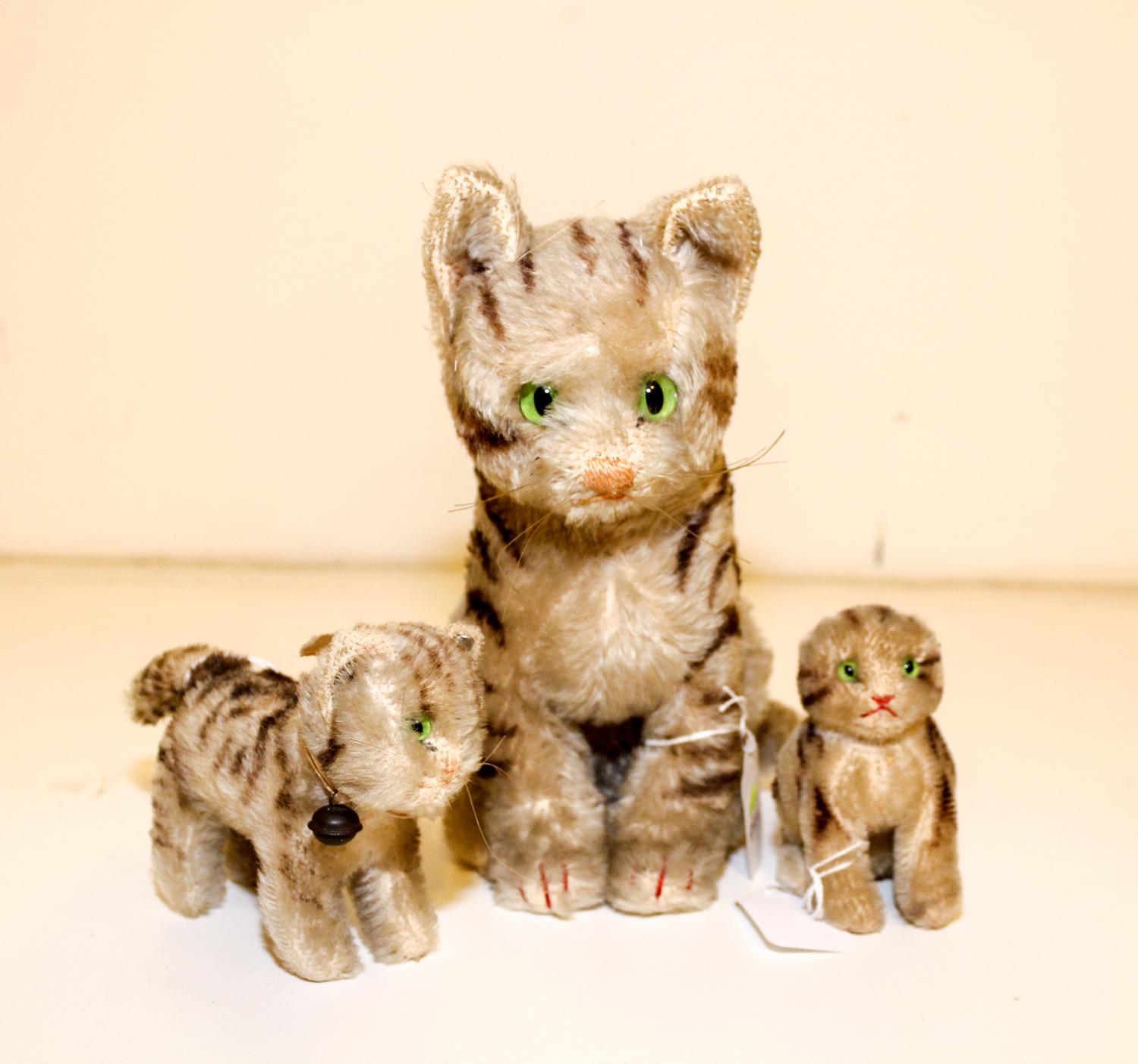 Three Steiff Stuffed Animals Length of first 8 1/4 inches. — FIRST HALF 20TH CENTURY