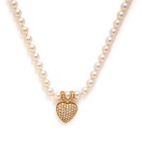 Cultured Pearl, Diamond, and Yellow Gold Necklace