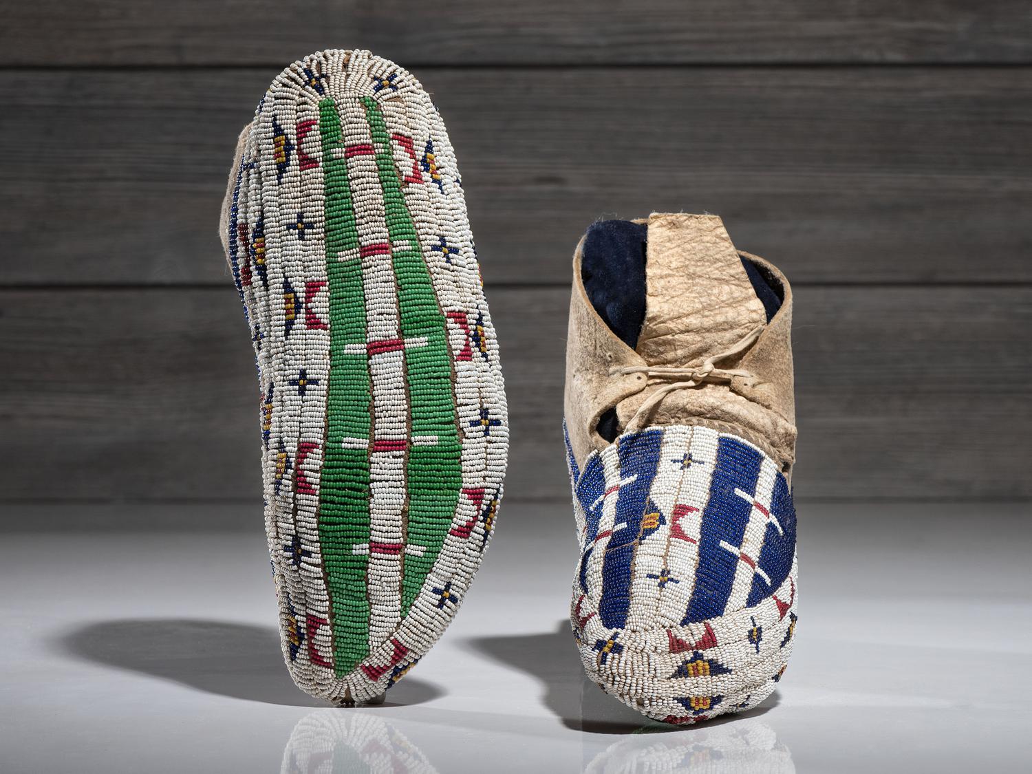 Cheyenne Fully Beaded Buffalo Hide Moccasins