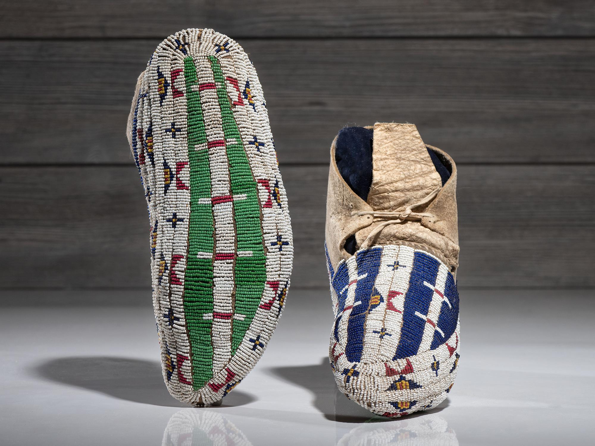 Cheyenne Fully Beaded Buffalo Hide Moccasins