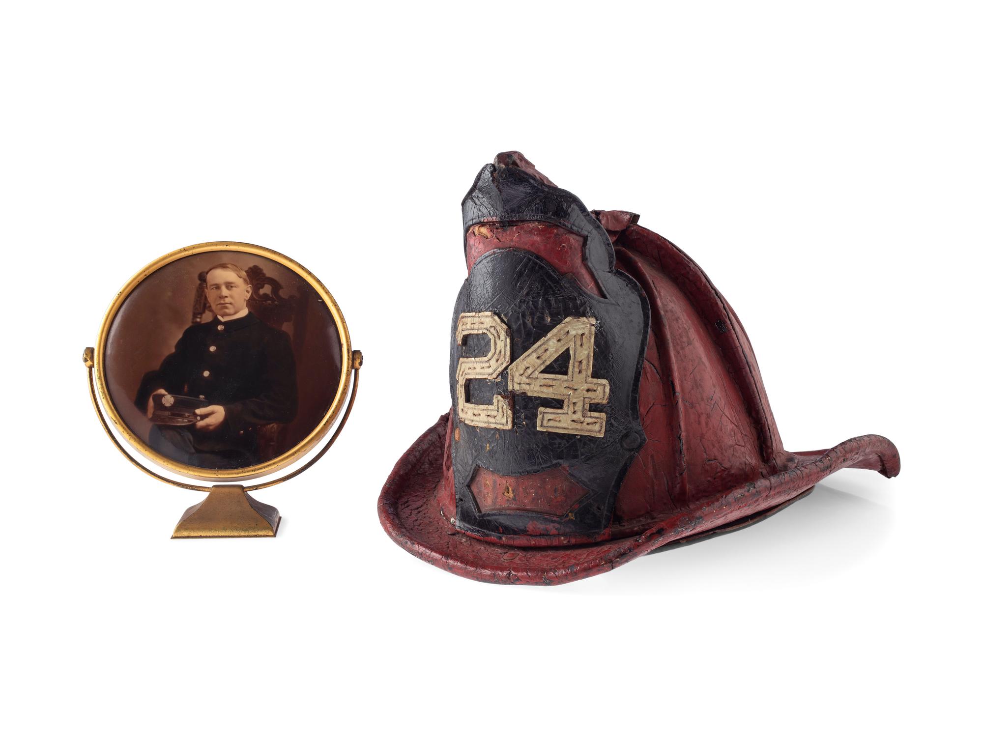 [CALIFORNIA] -- [FIREFIGHTING]. Fire helmet, badges, photographs, and more associated with San Francisco firefighter Ernest Nelson, Engine Co. No. 42, ca 1910-1930s.
