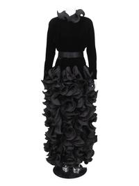 Pierre Cardin Haute Couture Pleated Taffeta and Velvet Dress, Fall/Winter 1985
