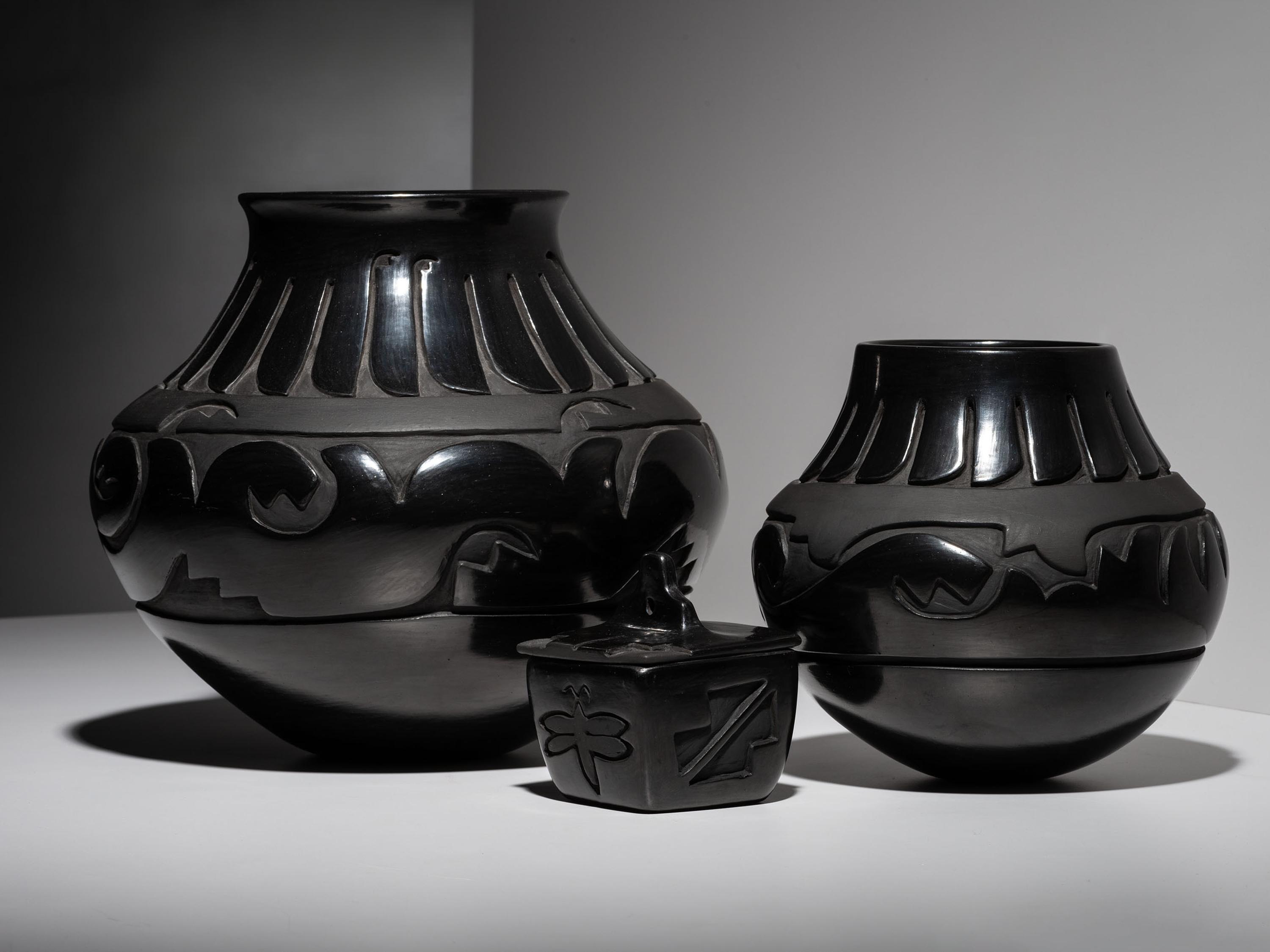 Carved Blackware Pottery