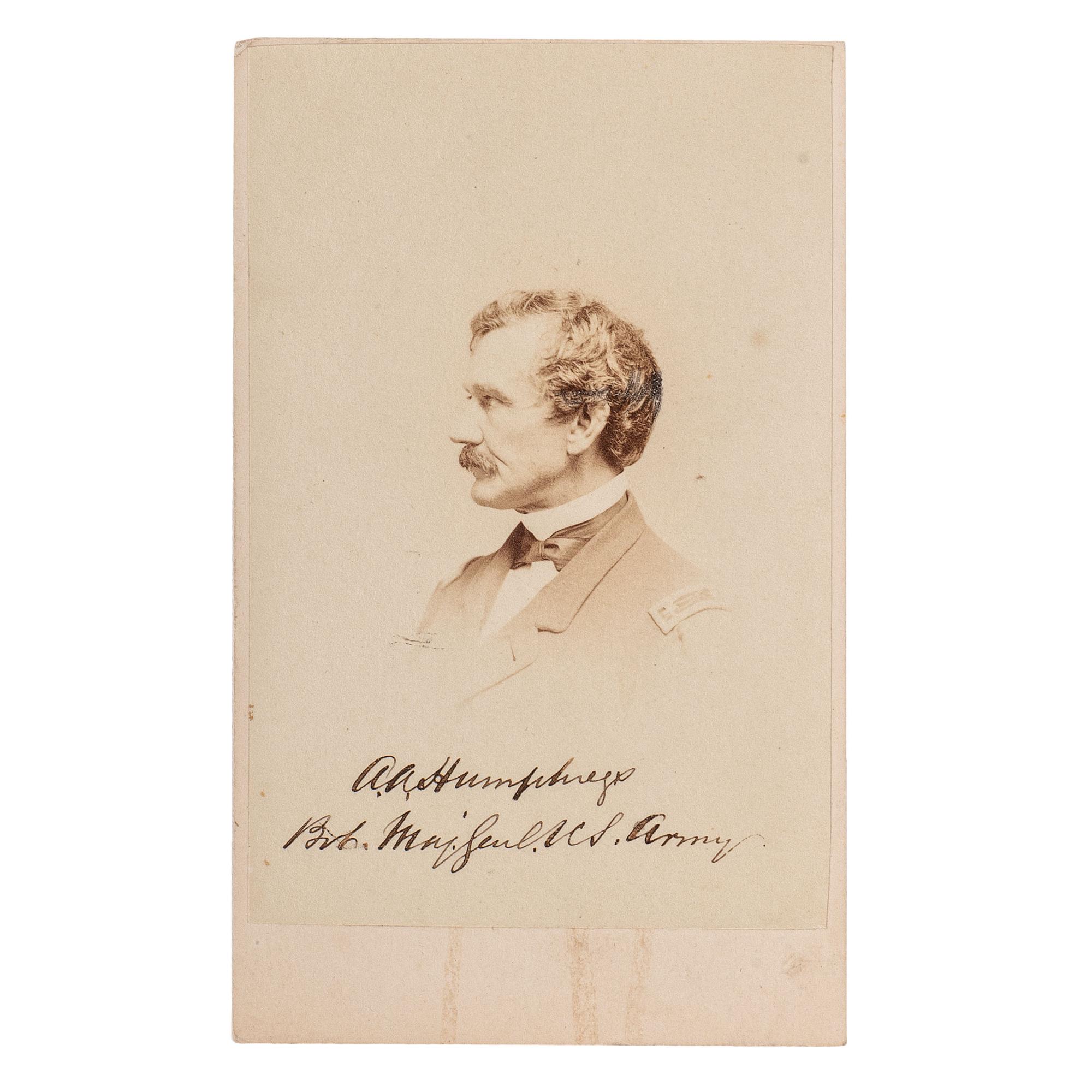 [CIVIL WAR]. Brevet Major General Andrew A. Humphreys signed CDV. Philadelphia: F. Gutekunst, n.d.