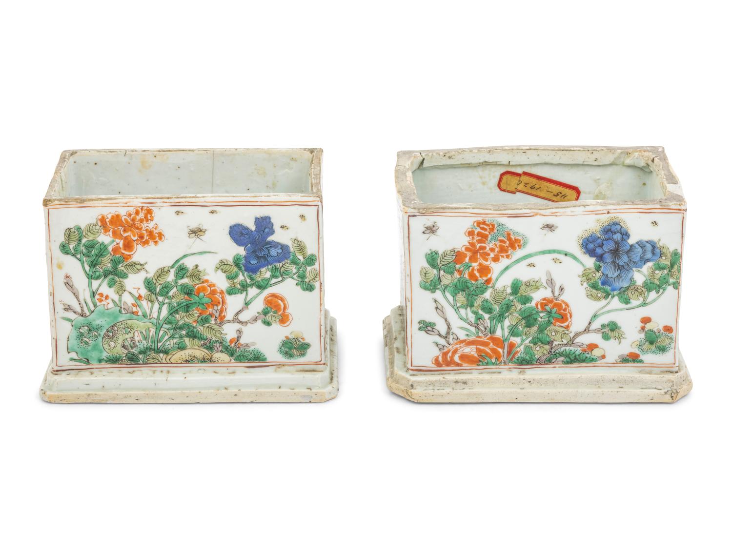 A Pair of Famille Verte Porcelain Figures of Fu Lions