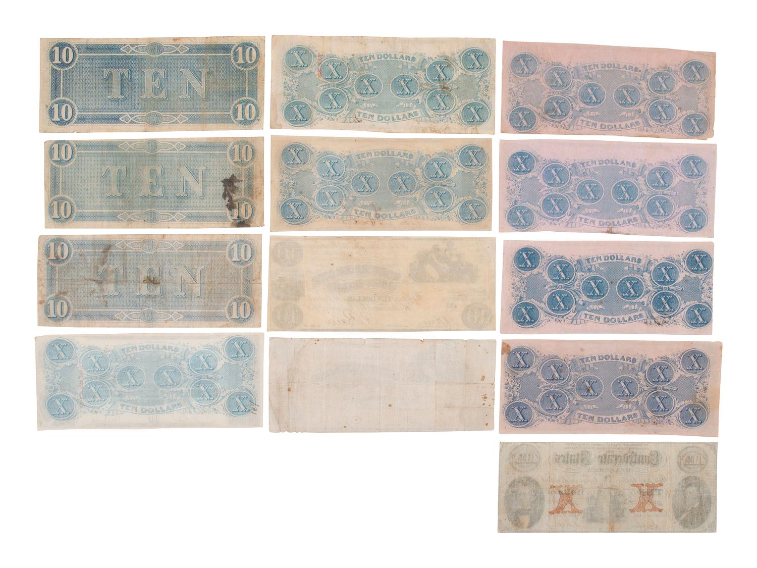 [CONFEDERATE - CURRENCY]. A large group of Confederate notes.