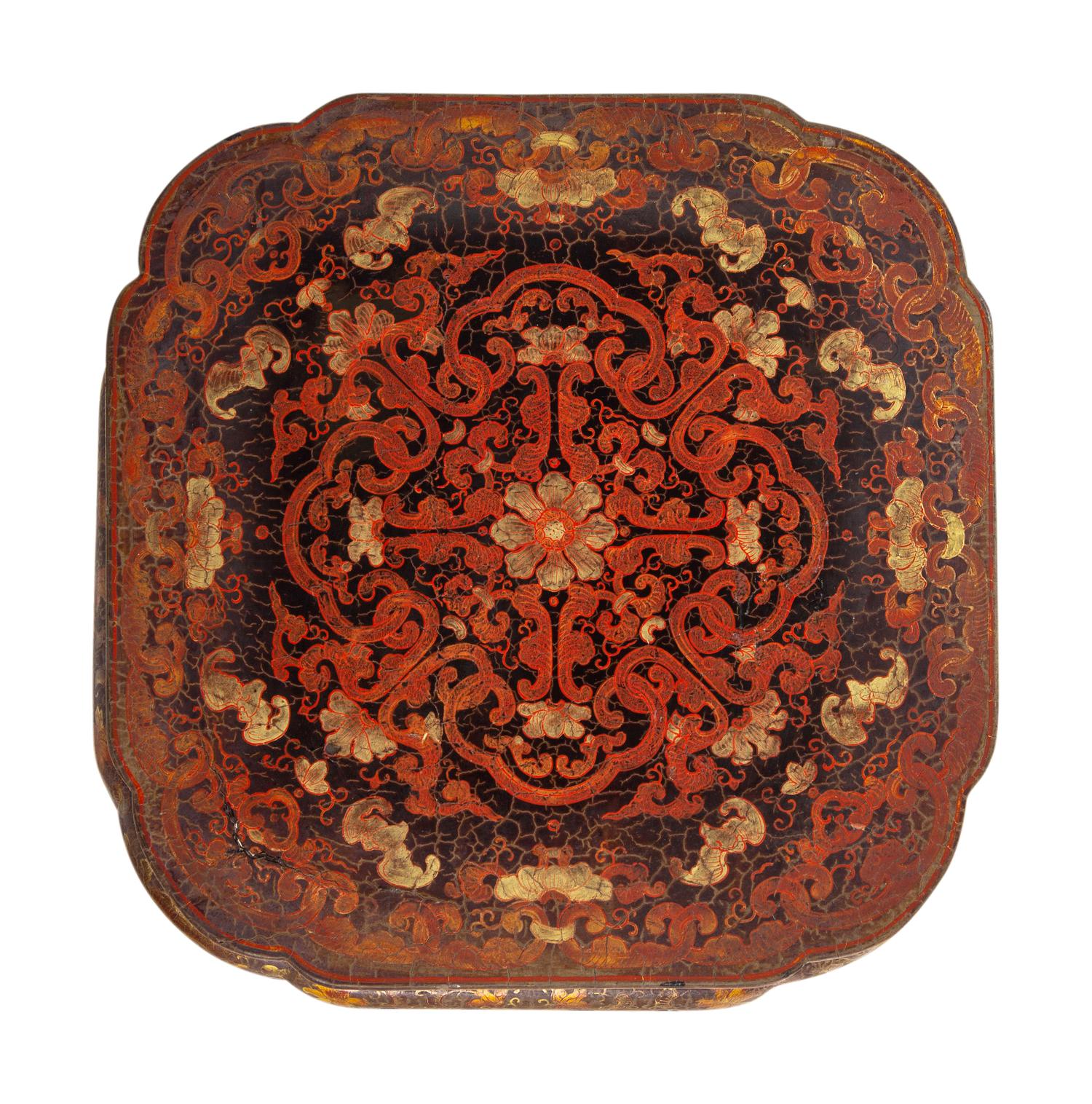 A Pair of Chinese Export Black Lacquer and Parcel-Gilt Low Tables