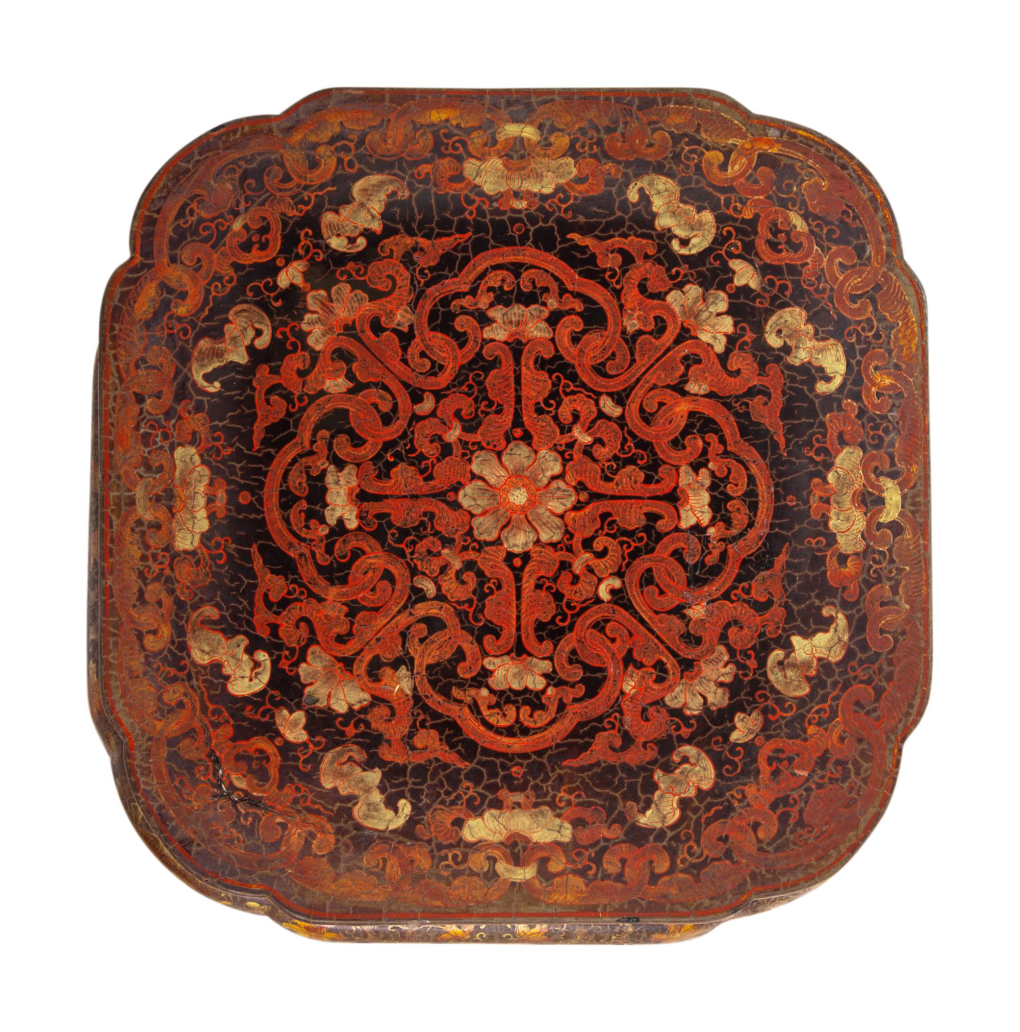 A Pair of Chinese Export Black Lacquer and Parcel-Gilt Low Tables
