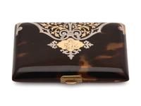A 9K Yellow Gold and Silver Inlaid Tortoiseshell Card Case and Aide Memoire