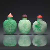 Three Chinese Jadeite Snuff Bottles, Qing Dynasty, Circa 1850-1900 — 1850-1900年 翡翠鼻煙壺三支