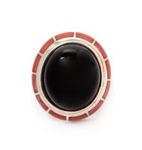 A Sterling Silver, Onyx and Coral 'Soleil Noir' Ring, Erte, 12.75 dwts.