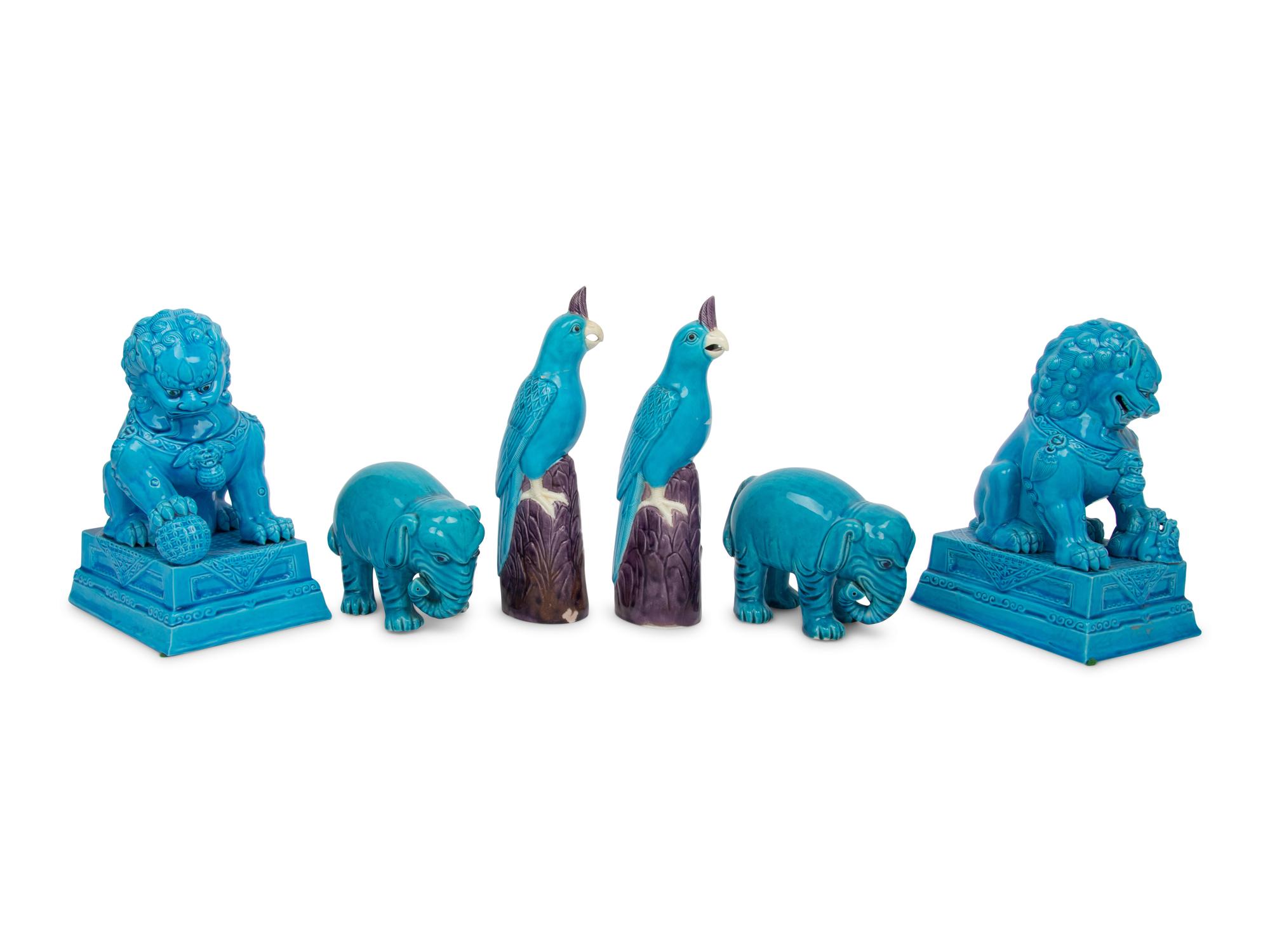 Six Chinese Turquoise Glazed Figures of Animals
