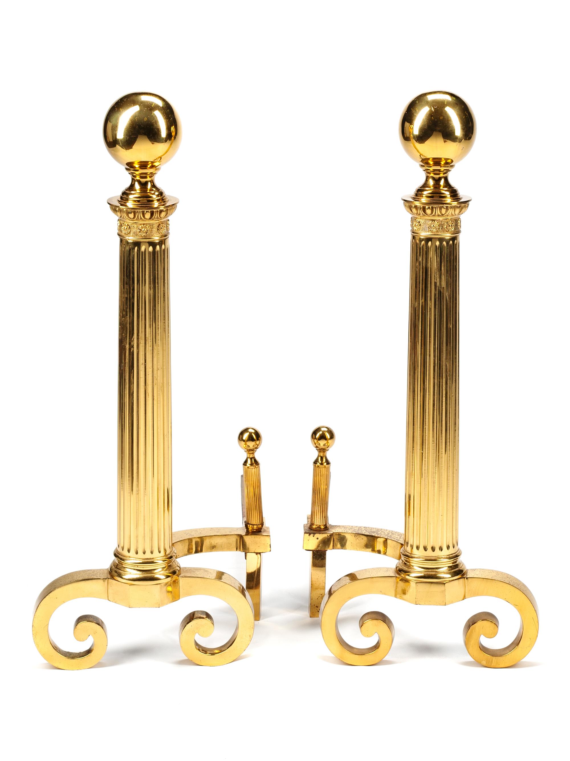 A Pair of Neoclassical Gilt Bronze Andirons