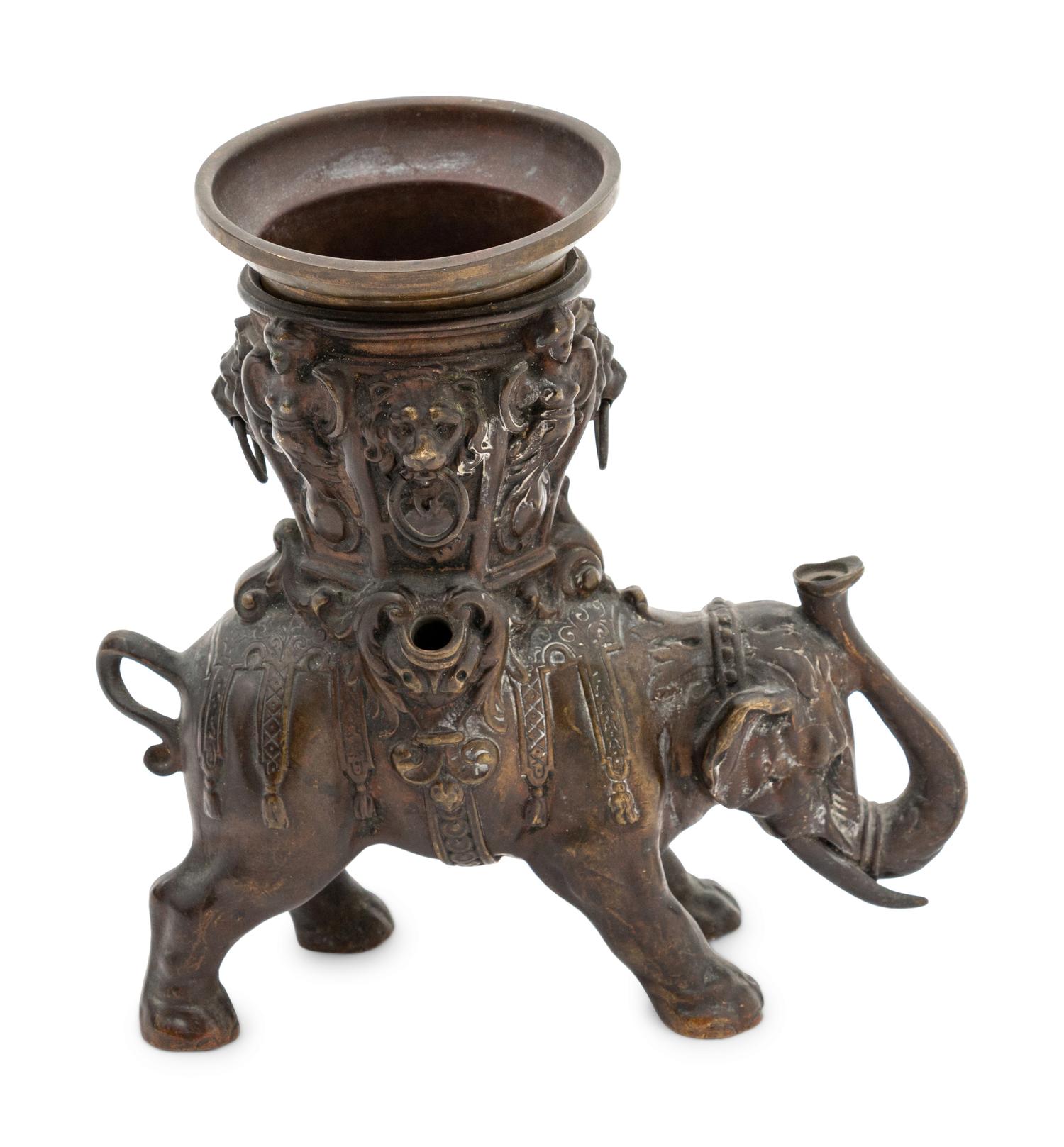 A Victorian Era Indian Bronze Elephant Oil Lamp