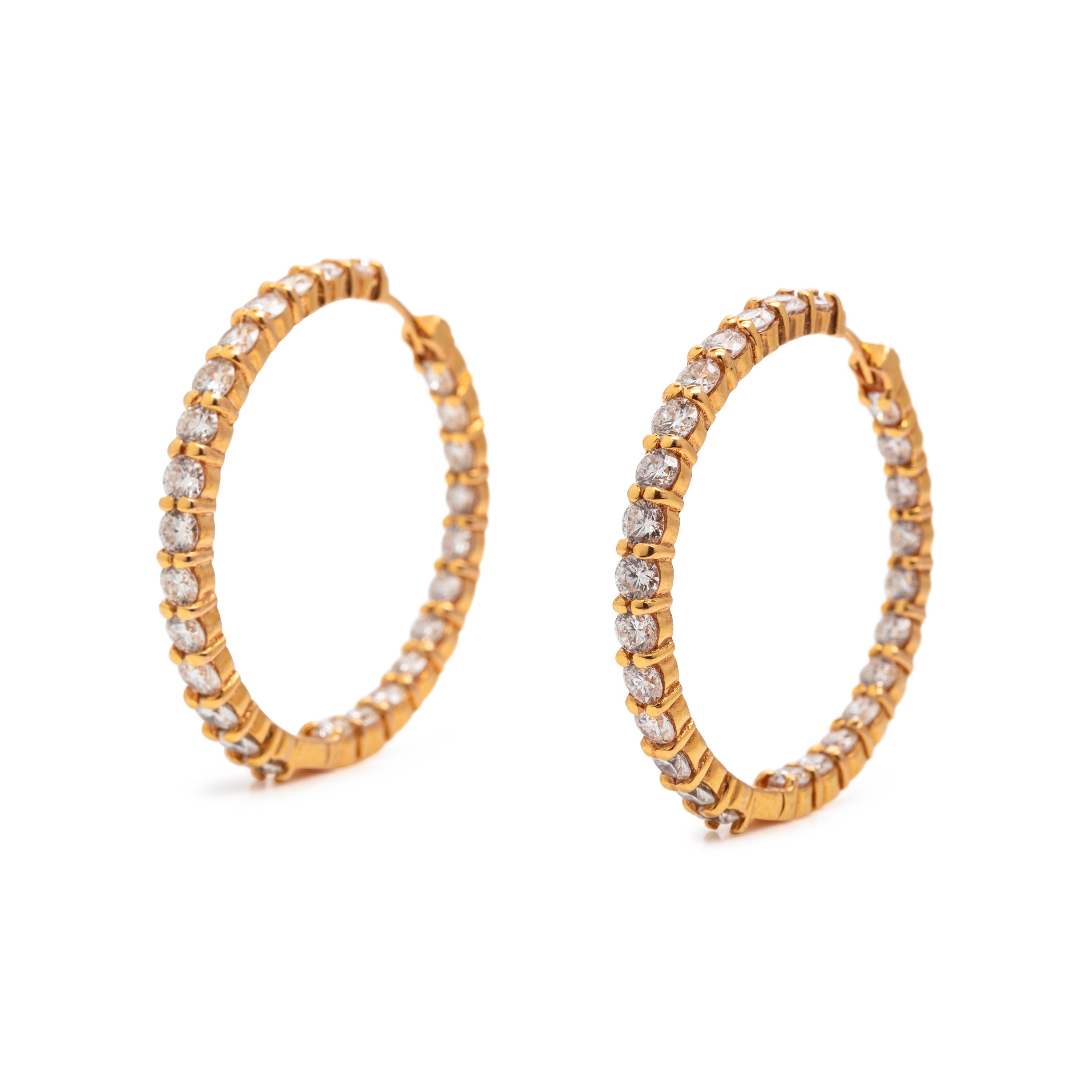 Roberto Coin, Diamond and Yellow Gold Inside Out Hoop Earrings