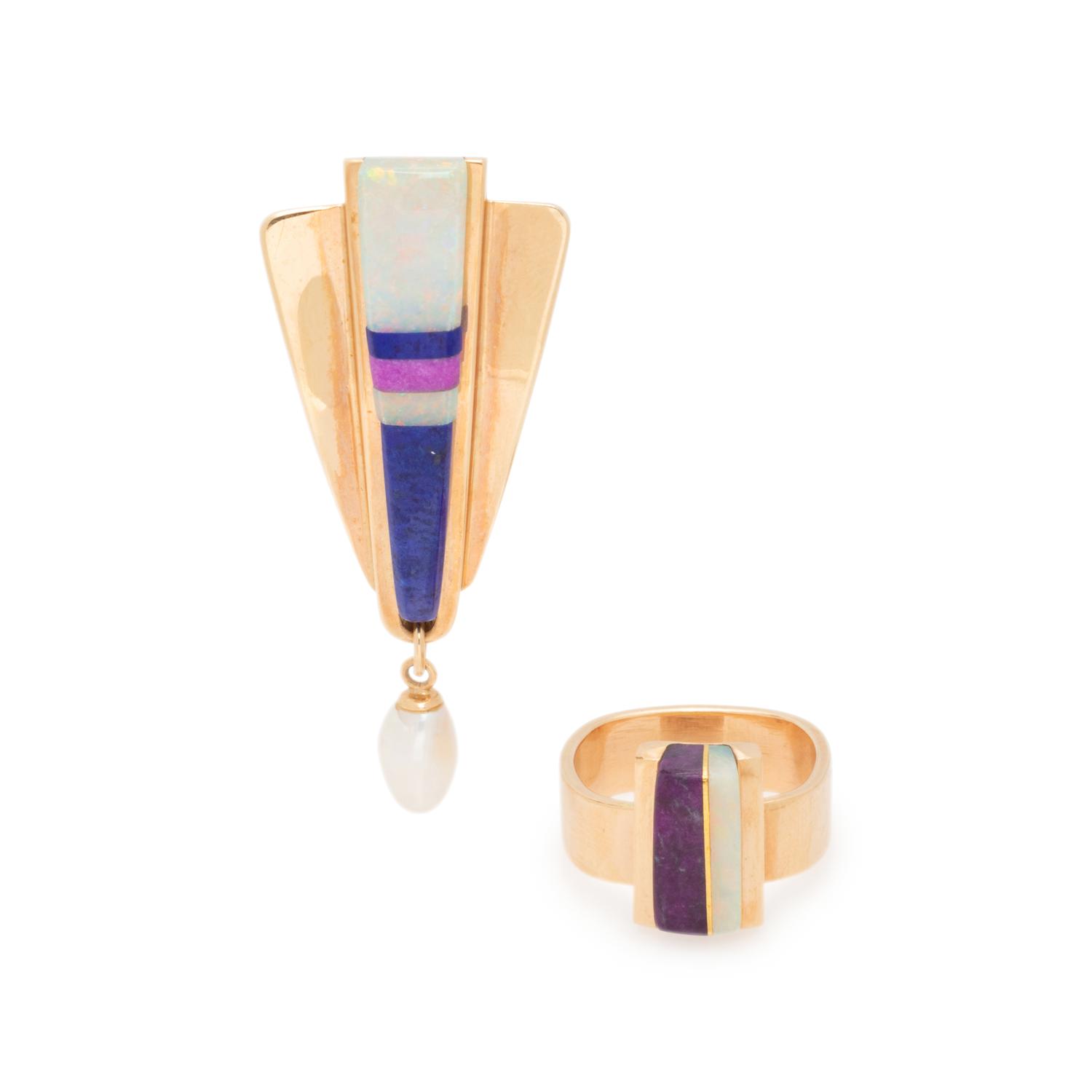 YELLOW GOLD AND MULTIGEM INLAY SET