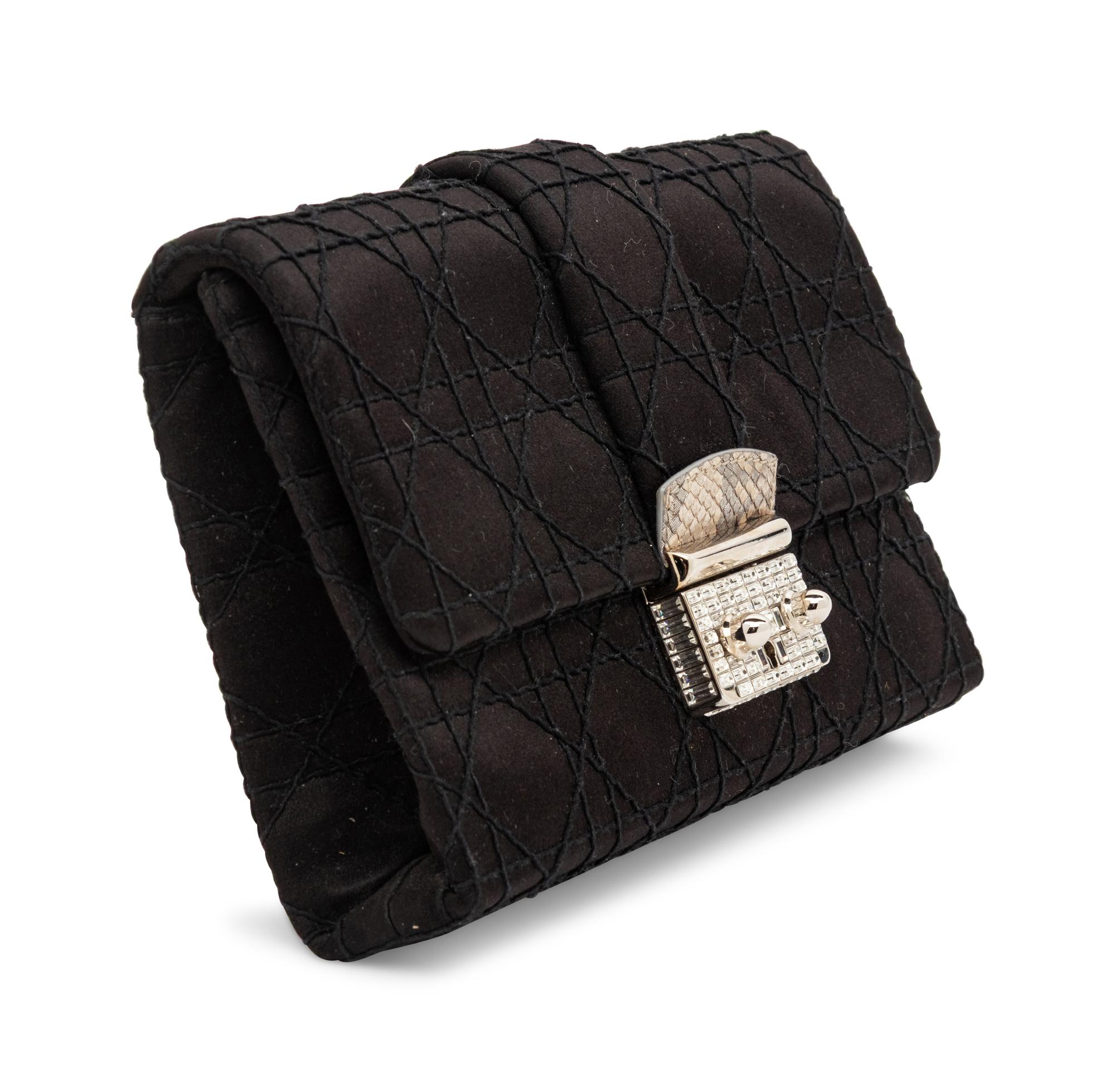 Christian Dior, Black Satin New Lock Clutch