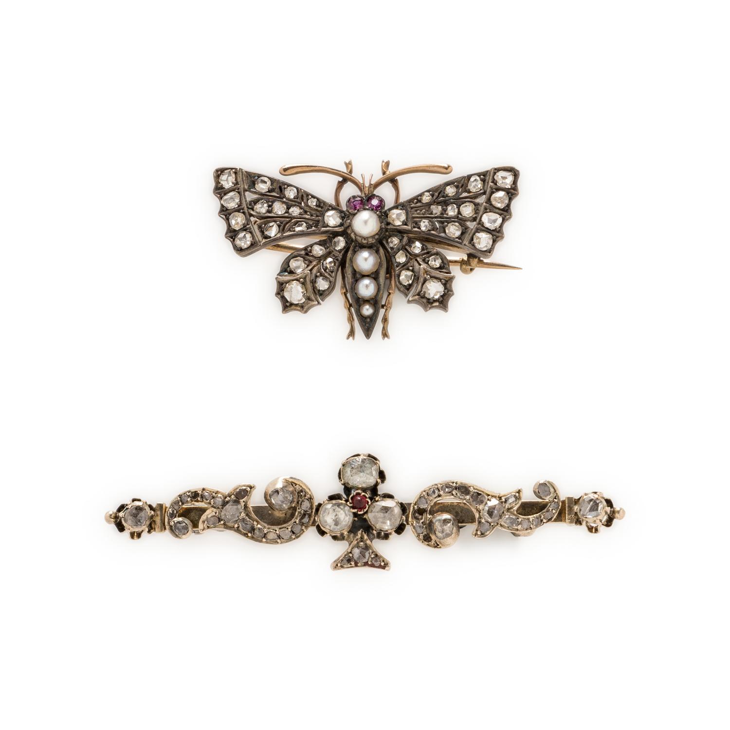 ANTIQUE, COLLECTION OF DIAMOND AND GEMSTONE PINS