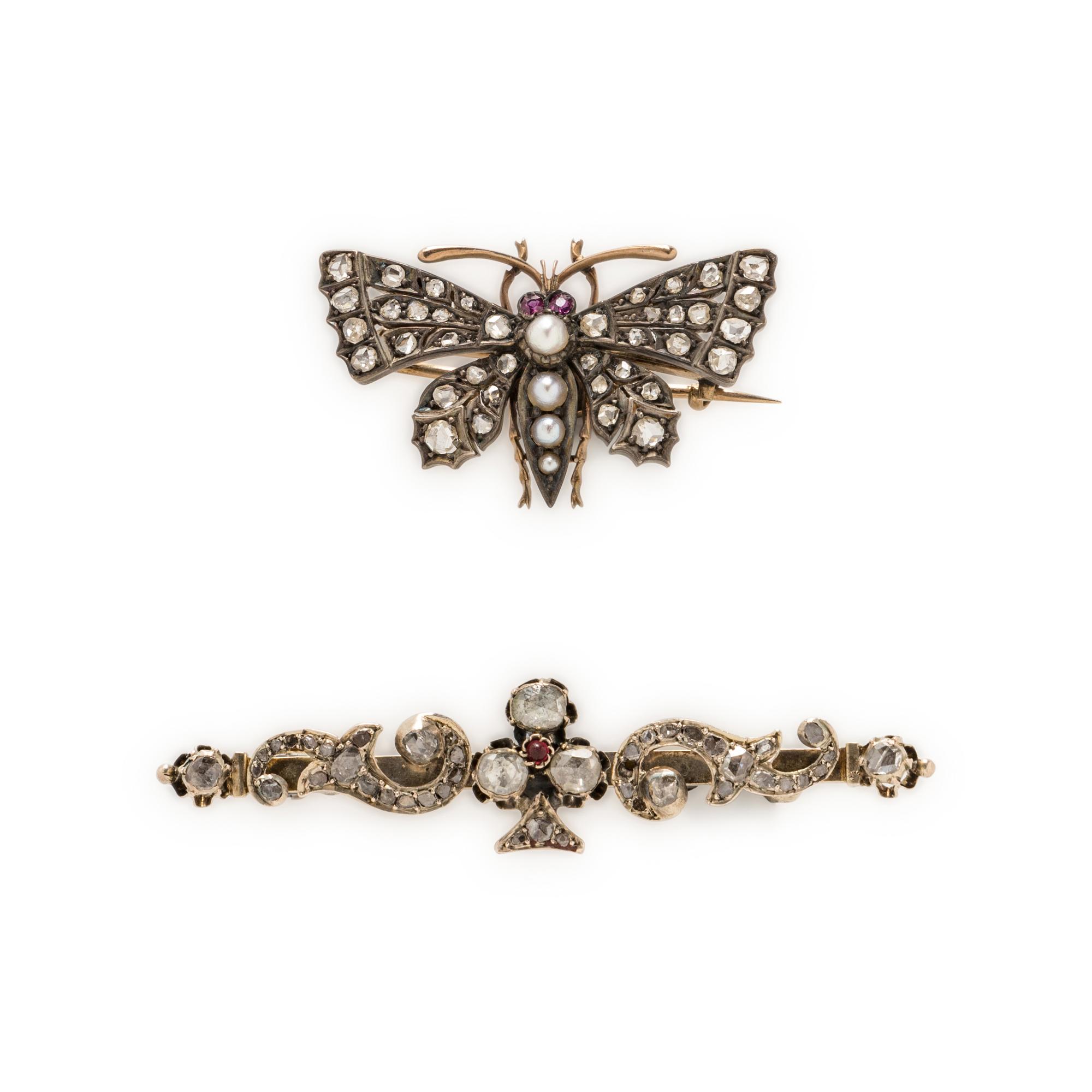 ANTIQUE, COLLECTION OF DIAMOND AND GEMSTONE PINS