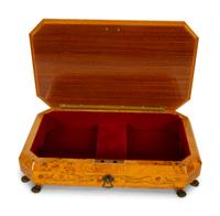 An Italian Burlwood and Marquetry Musical Jewelry Box