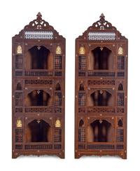 A Pair of Syrian Mother-of-Pearl Inlaid Corner Cabinets