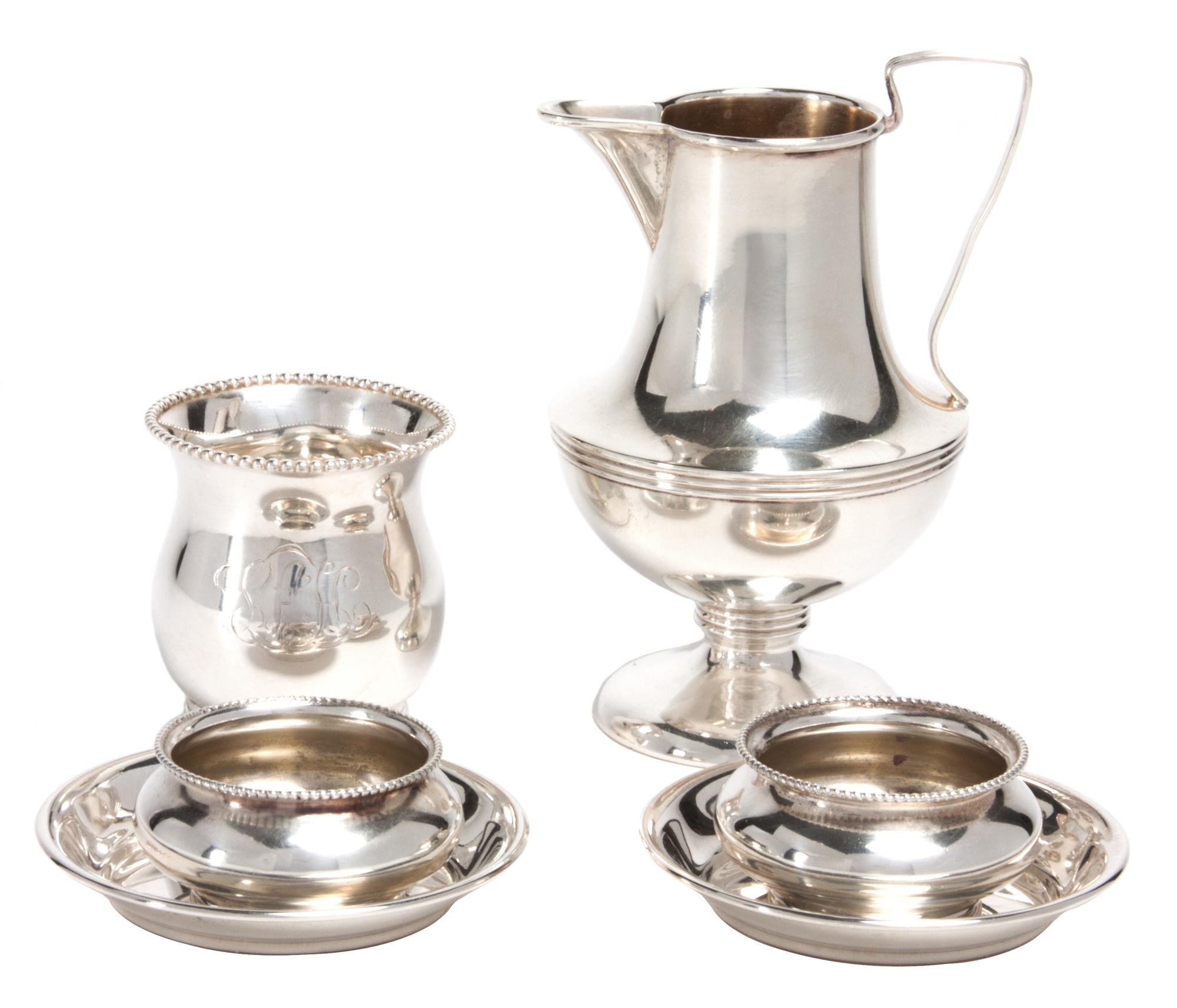 A Group of American Silver Table Articles, Various Makers, comprising a pair of Towle salt cellars with underplates and a John Hasselbr