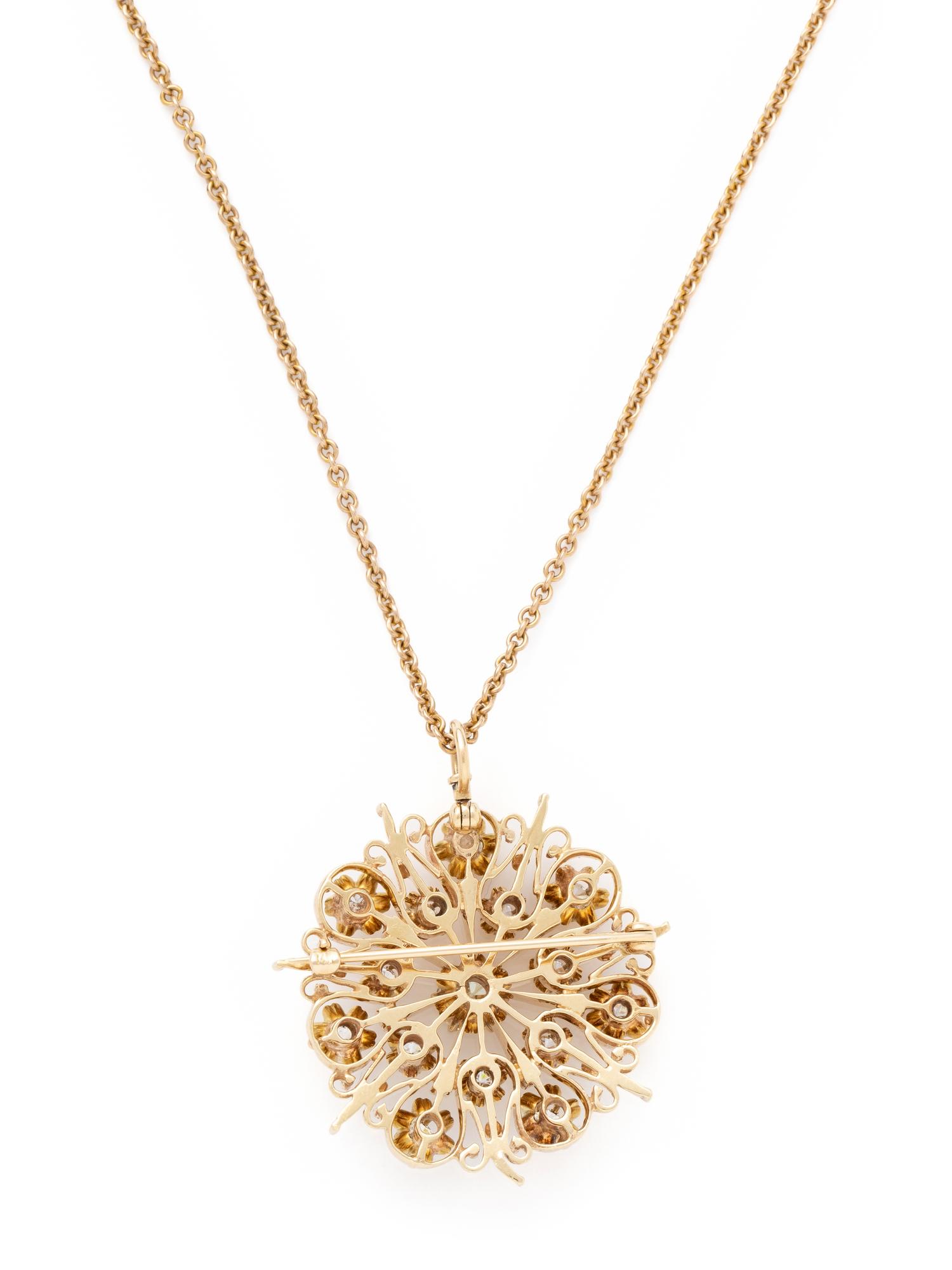 YELLOW GOLD AND DIAMOND PENDANT/BROOCH NECKLACE