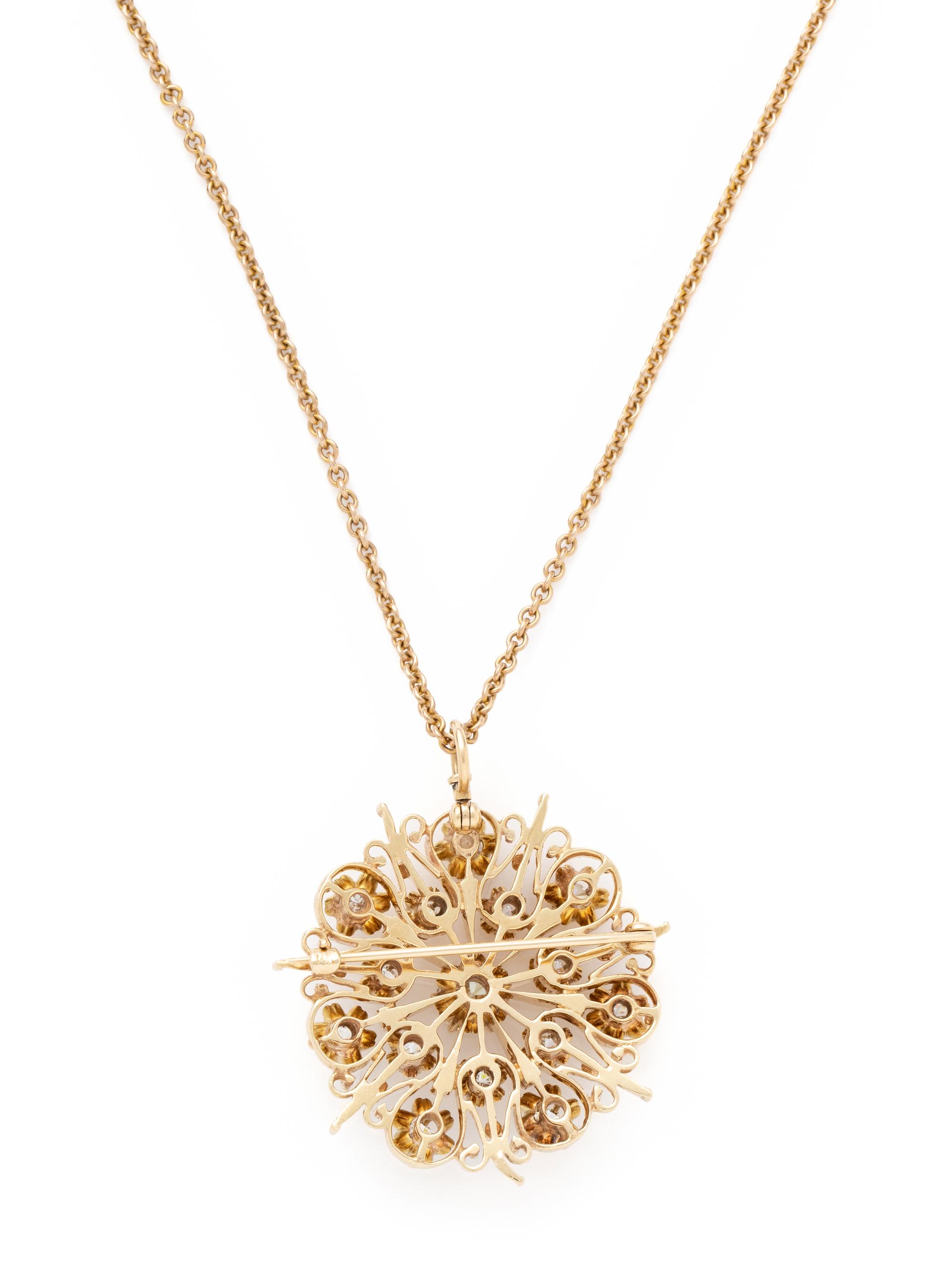 YELLOW GOLD AND DIAMOND PENDANT/BROOCH NECKLACE